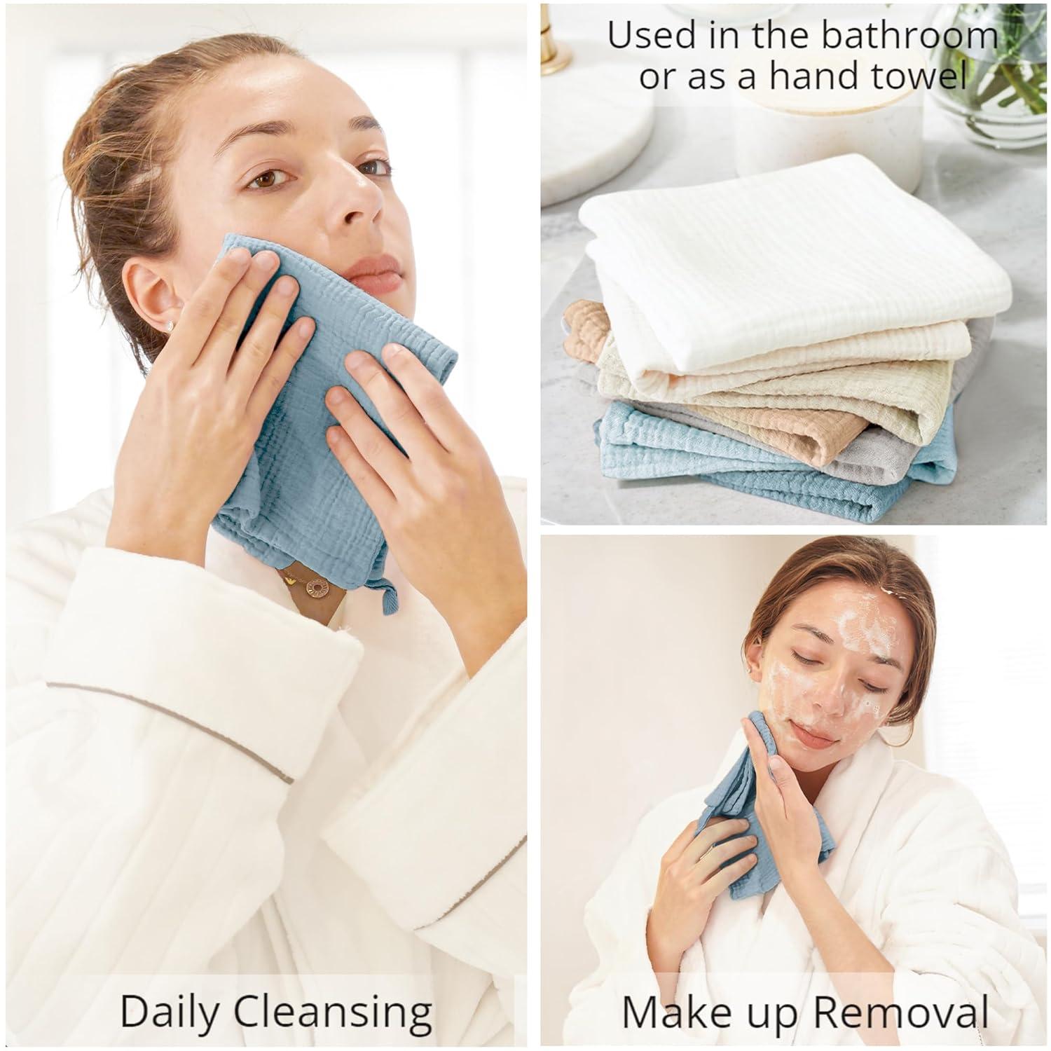 imageKonssy 7Pack Soft Cotton Face Wash Cloths Reusable Absorbent Washcloths for Sensitive Skin Facial Makeup Remover Towels for Women 11 x 11 InchBlue