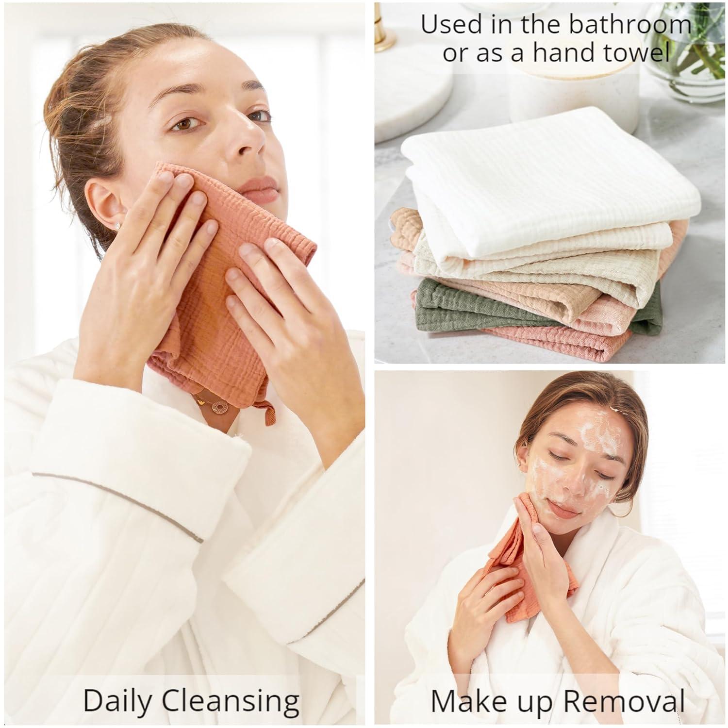 imageKonssy 7Pack Soft Cotton Face Wash Cloths Reusable Absorbent Washcloths for Sensitive Skin Facial Makeup Remover Towels for Women 11 x 11 InchGreen