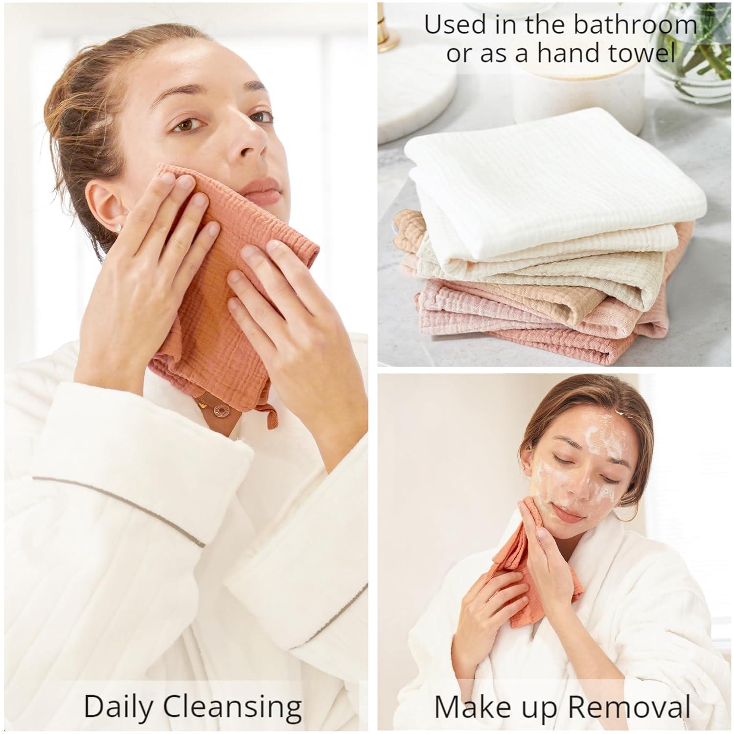 imageKonssy 7Pack Soft Cotton Face Wash Cloths Reusable Absorbent Washcloths for Sensitive Skin Facial Makeup Remover Towels for Women 11 x 11 InchPink