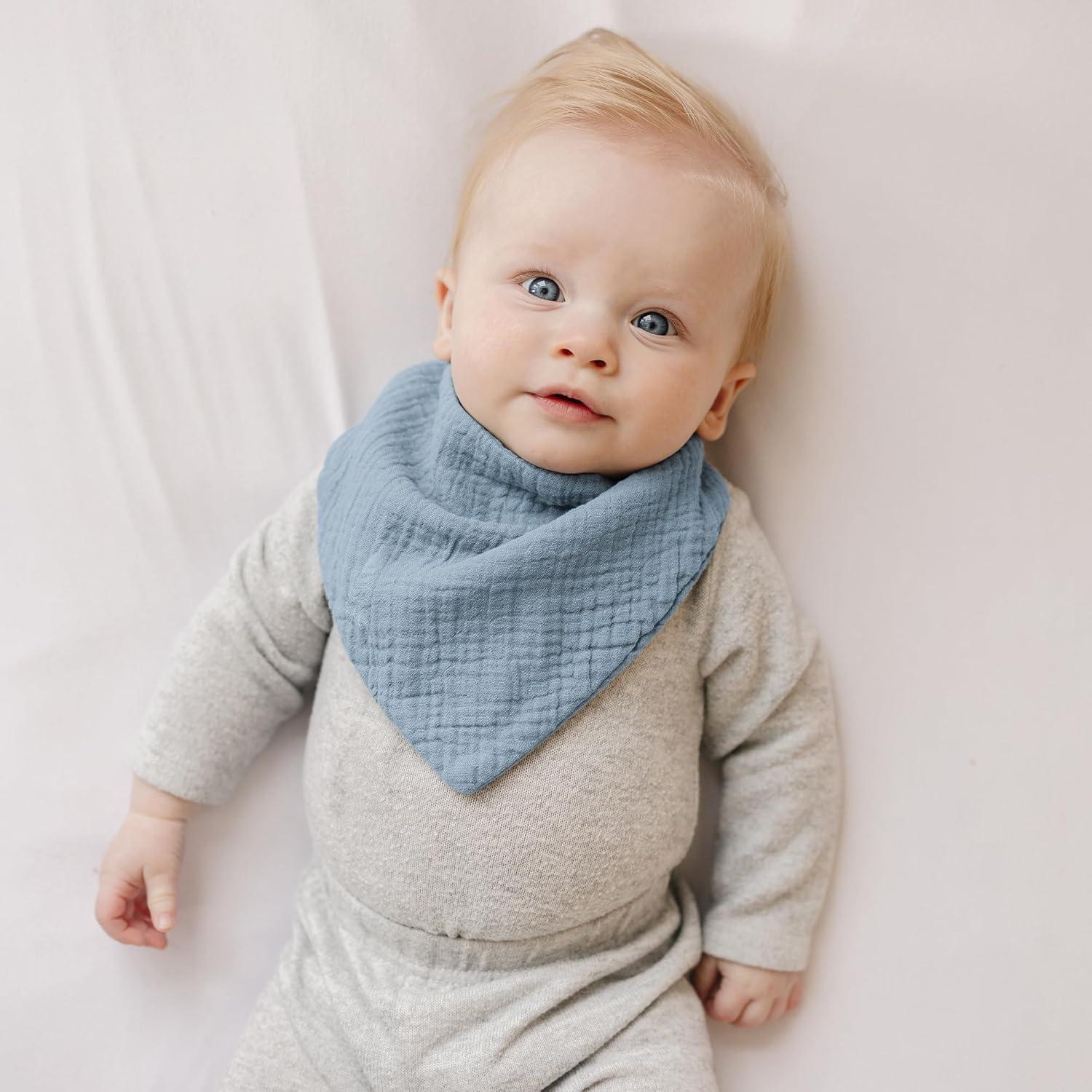 imageKonssy 8Pack Muslin Baby Bibs Absorbent Bandana Drool 100 Cotton Unisex Baby Bibs for Teething and DroolingBlue