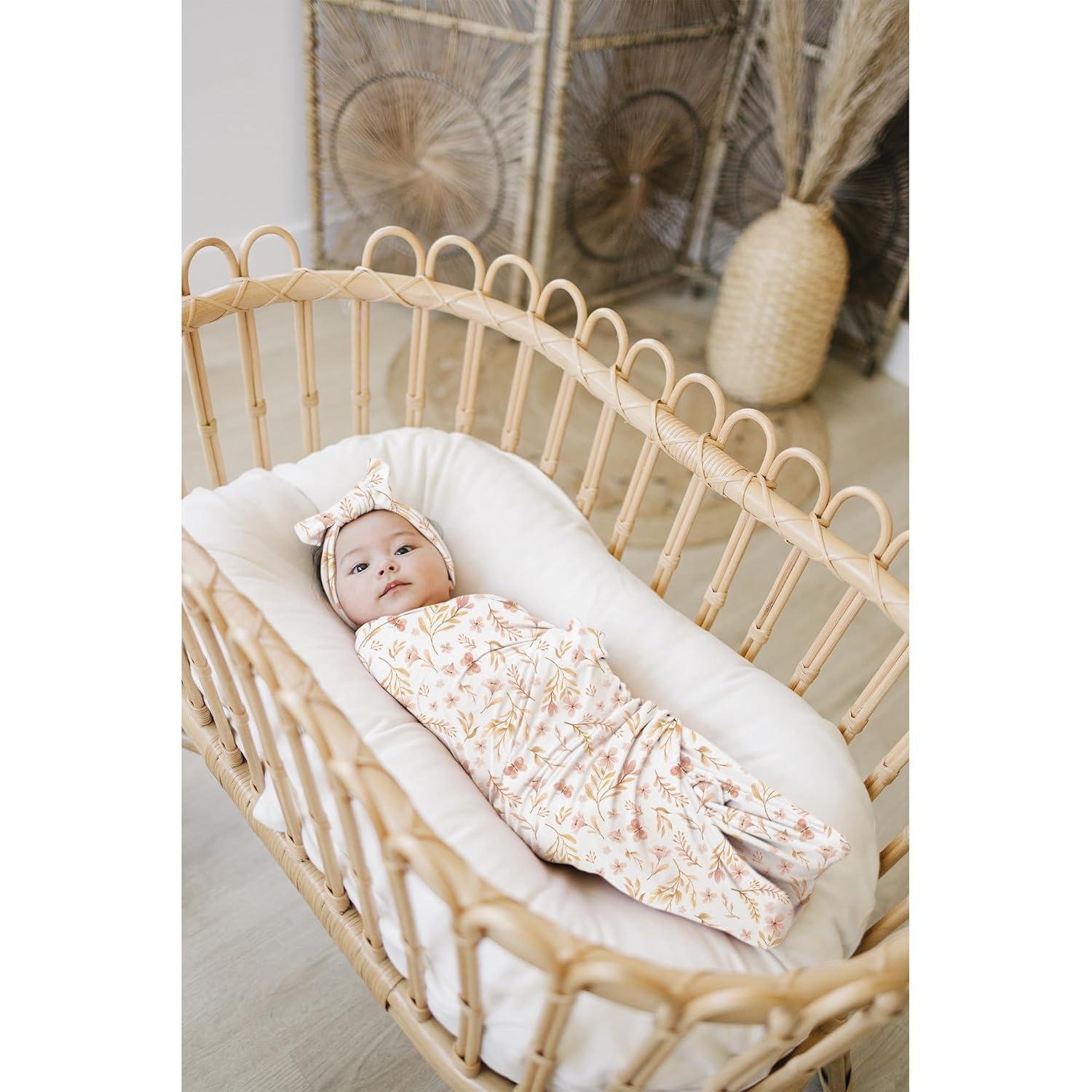 imageKonssy Baby Girl Newborn Receiving Blanket with Headband Set Baby Swaddle Nursery Swaddle WrapPink Spring