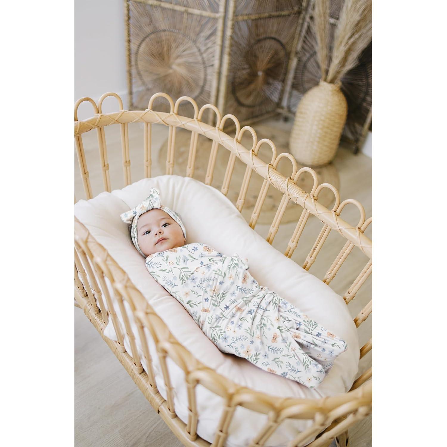 imageKonssy Baby Girl Newborn Receiving Blanket with Matching Headband and Beanie Set Baby Swaddle Nursery Swaddle WrapBlue Grass