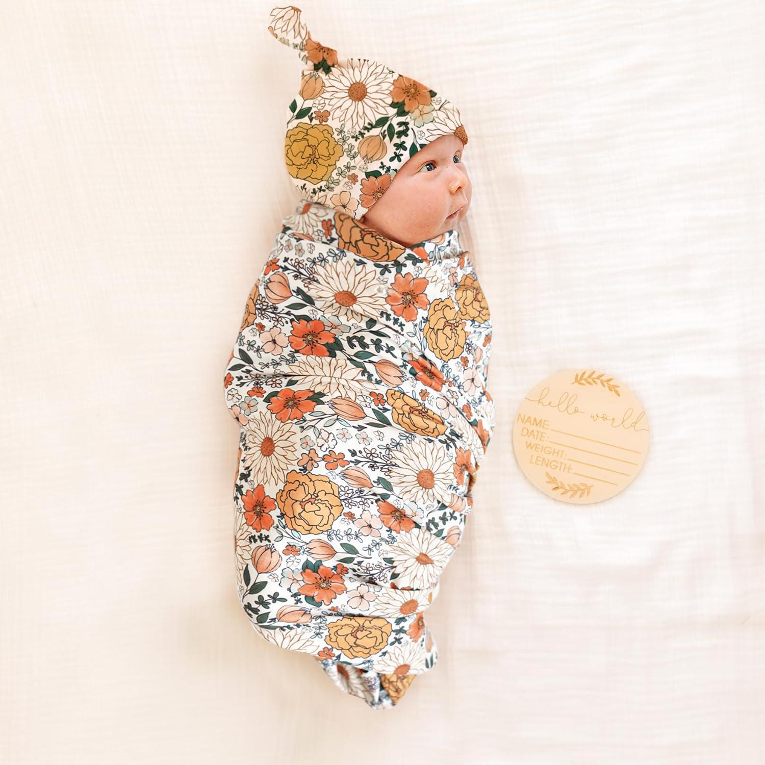 imageKonssy Baby Girl Newborn Receiving Blanket with Matching Headband and Beanie Set Baby Swaddle Nursery Swaddle WrapCream