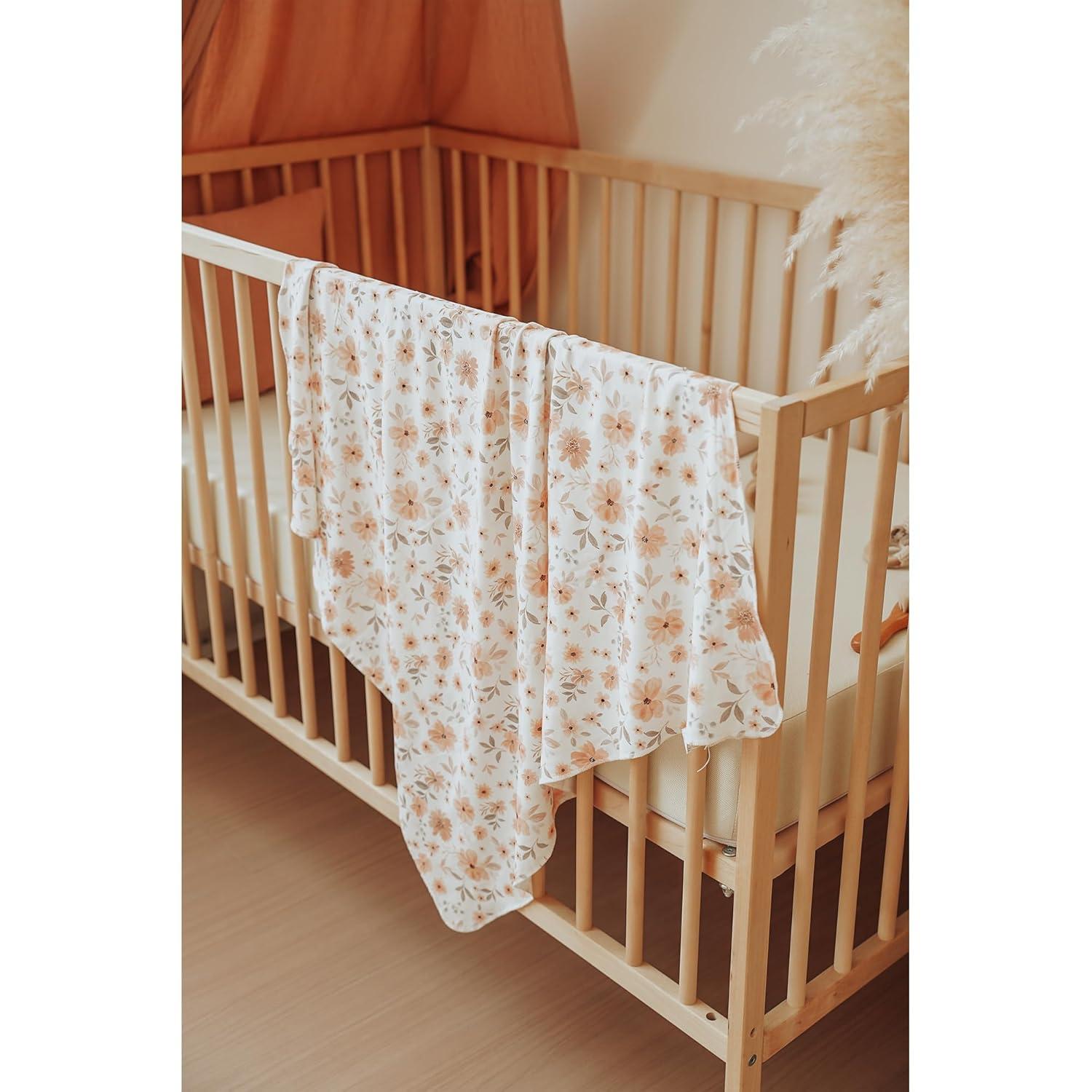 imageKonssy Baby Girl Newborn Receiving Blanket with Matching Headband and Beanie Set Baby Swaddle Nursery Swaddle WrapFloral