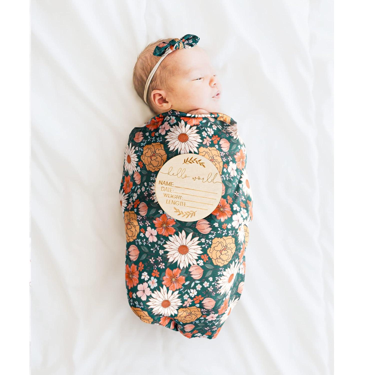 imageKonssy Baby Girl Newborn Receiving Blanket with Matching Headband and Beanie Set Baby Swaddle Nursery Swaddle WrapGreen