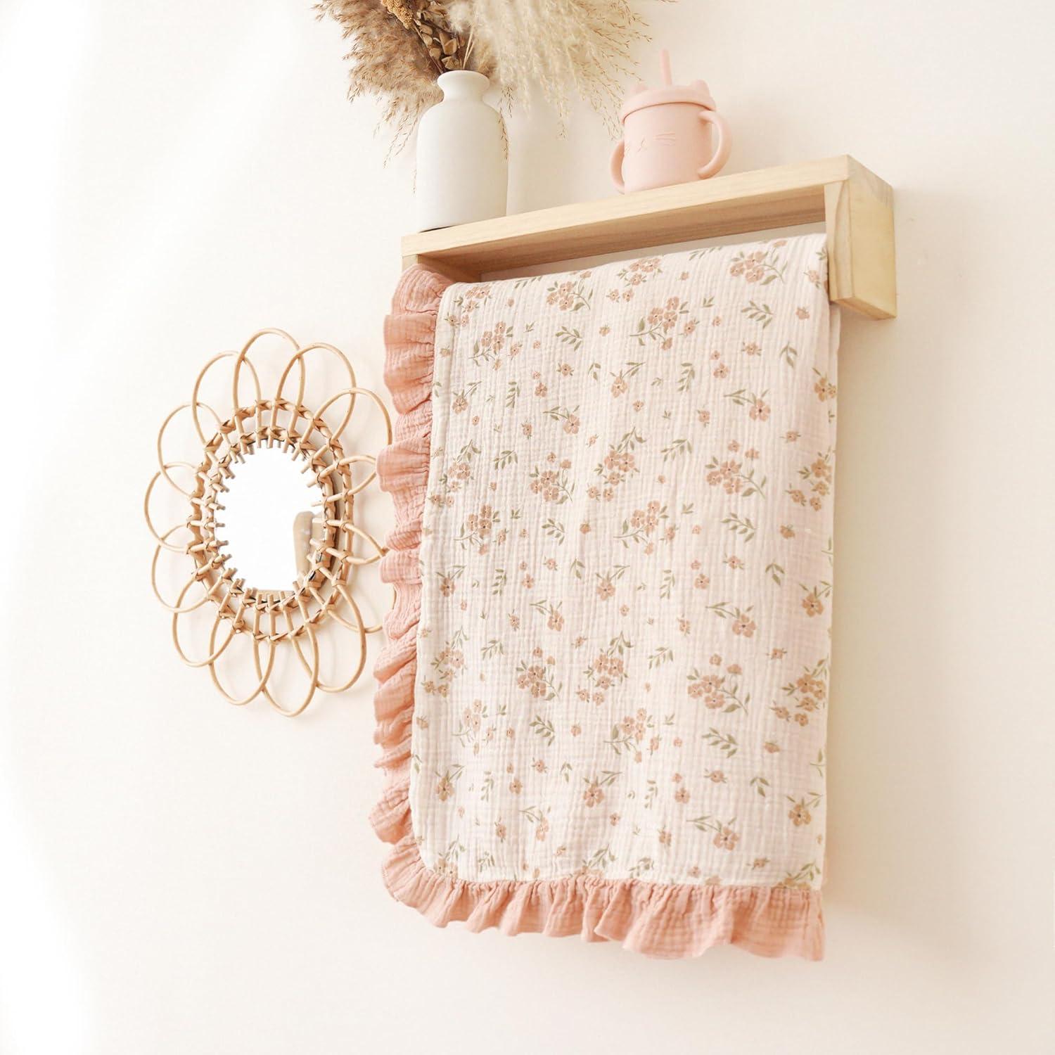 imageKonssy Flounce Muslin Baby Blankets Cotton Crib Blanket for Baby Infant Toddler Super Soft and Lightweight Nursery Blankets 40quotx36quot BlossomBlossom