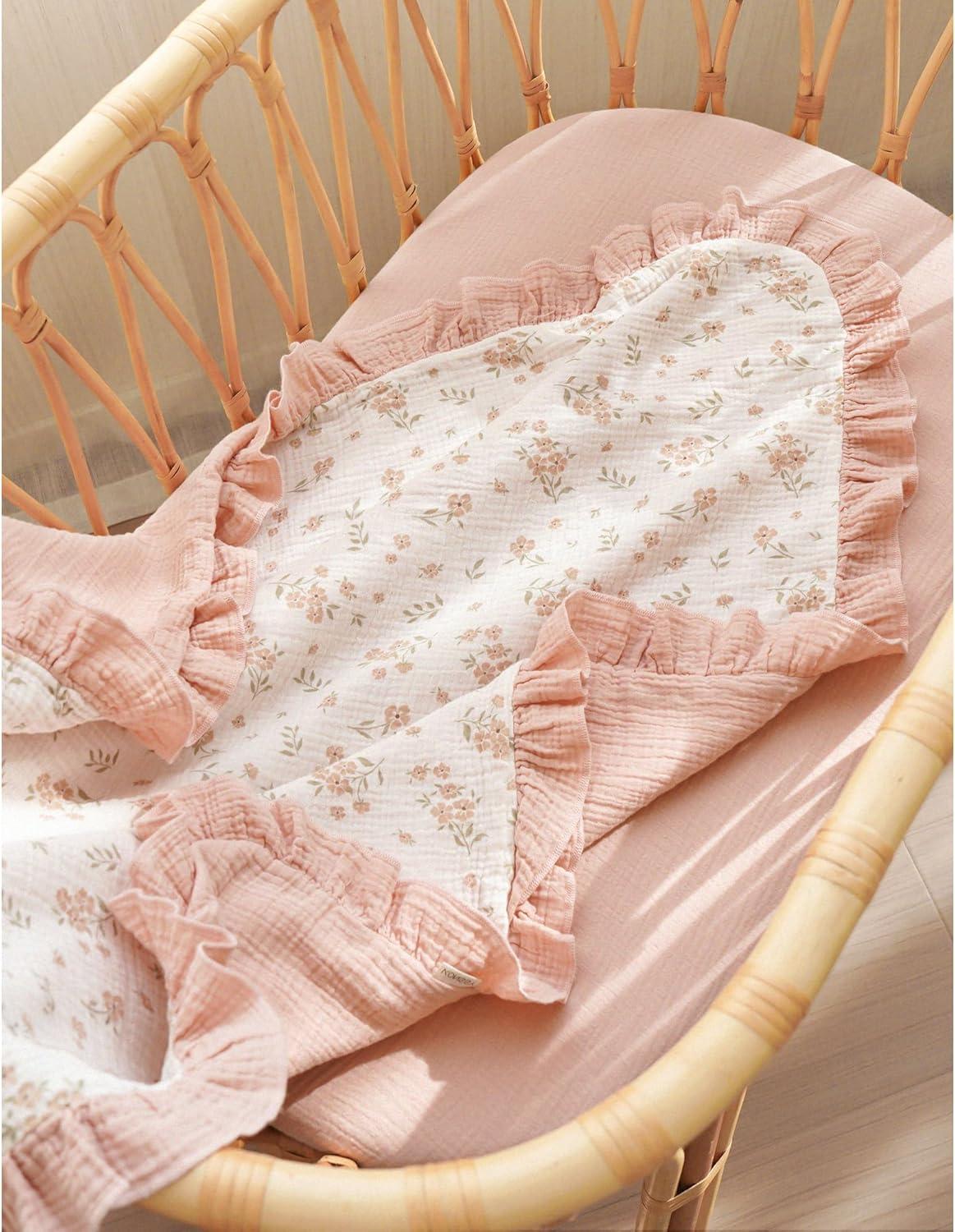 imageKonssy Flounce Muslin Baby Blankets Cotton Crib Blanket for Baby Infant Toddler Super Soft and Lightweight Nursery Blankets 40quotx36quot BlossomBlossom
