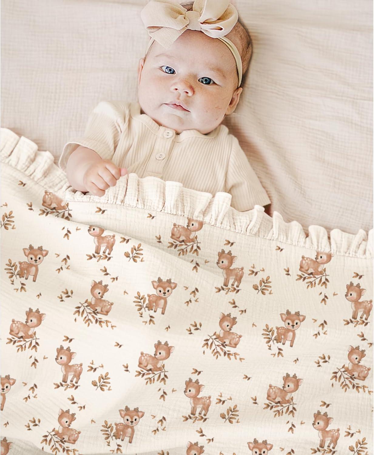 imageKonssy Flounce Muslin Baby Blankets Cotton Crib Blanket for Baby Infant Toddler Super Soft and Lightweight Nursery Blankets 40quotx36quot BlossomDeer