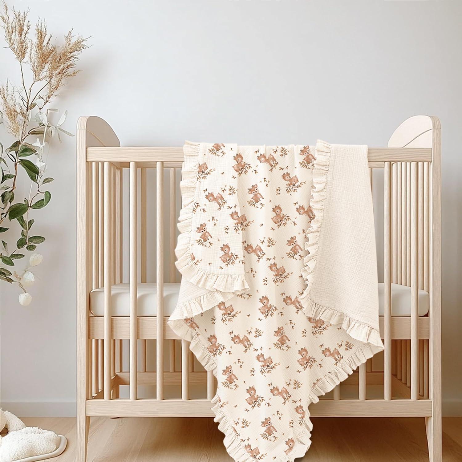 imageKonssy Flounce Muslin Baby Blankets Cotton Crib Blanket for Baby Infant Toddler Super Soft and Lightweight Nursery Blankets 40quotx36quot BlossomDeer