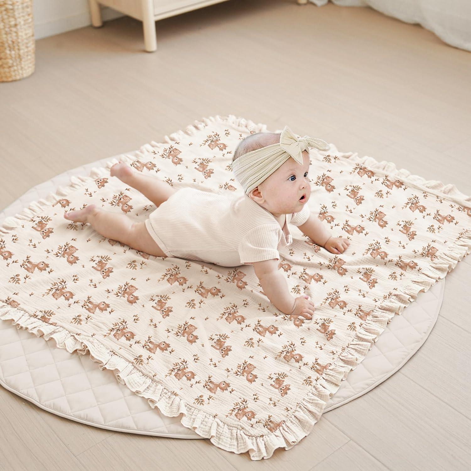 imageKonssy Flounce Muslin Baby Blankets Cotton Crib Blanket for Baby Infant Toddler Super Soft and Lightweight Nursery Blankets 40quotx36quot BlossomDeer