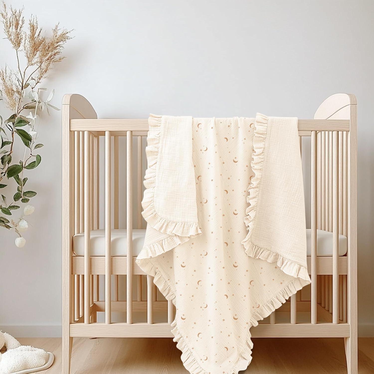 imageKonssy Flounce Muslin Baby Blankets Cotton Crib Blanket for Baby Infant Toddler Super Soft and Lightweight Nursery Blankets 40quotx36quot BlossomMoon