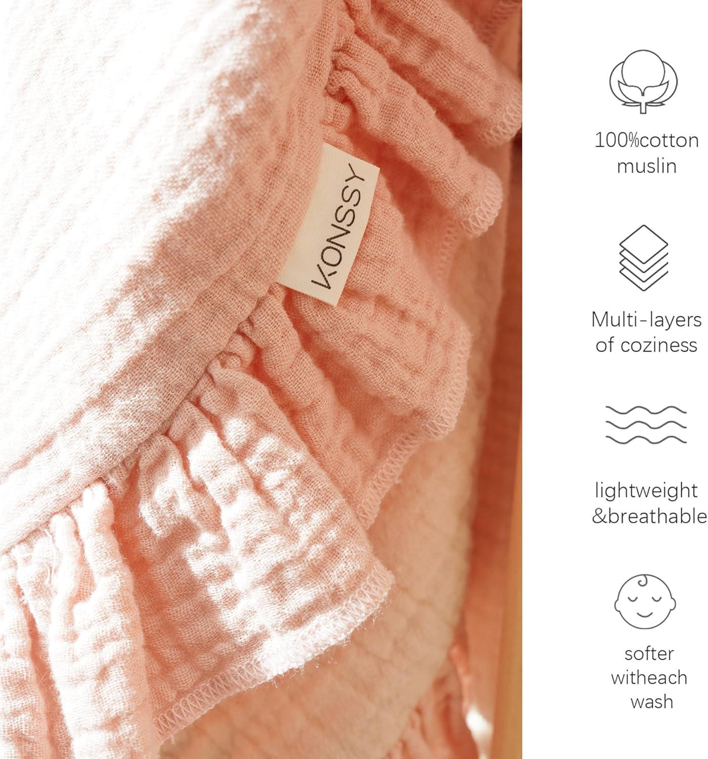 imageKonssy Flounce Muslin Baby Blankets Cotton Crib Blanket for Baby Infant Toddler Super Soft and Lightweight Nursery Blankets 40quotx36quot BlossomPink