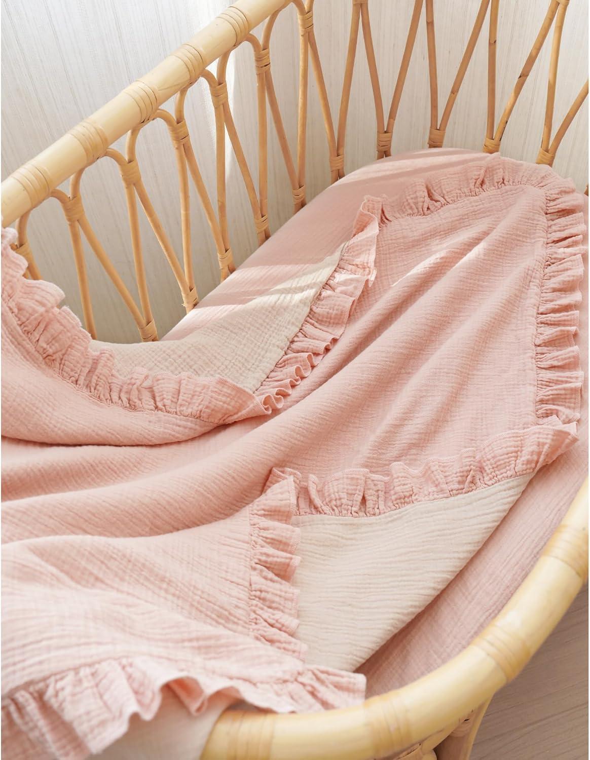 imageKonssy Flounce Muslin Baby Blankets Cotton Crib Blanket for Baby Infant Toddler Super Soft and Lightweight Nursery Blankets 40quotx36quot BlossomPink