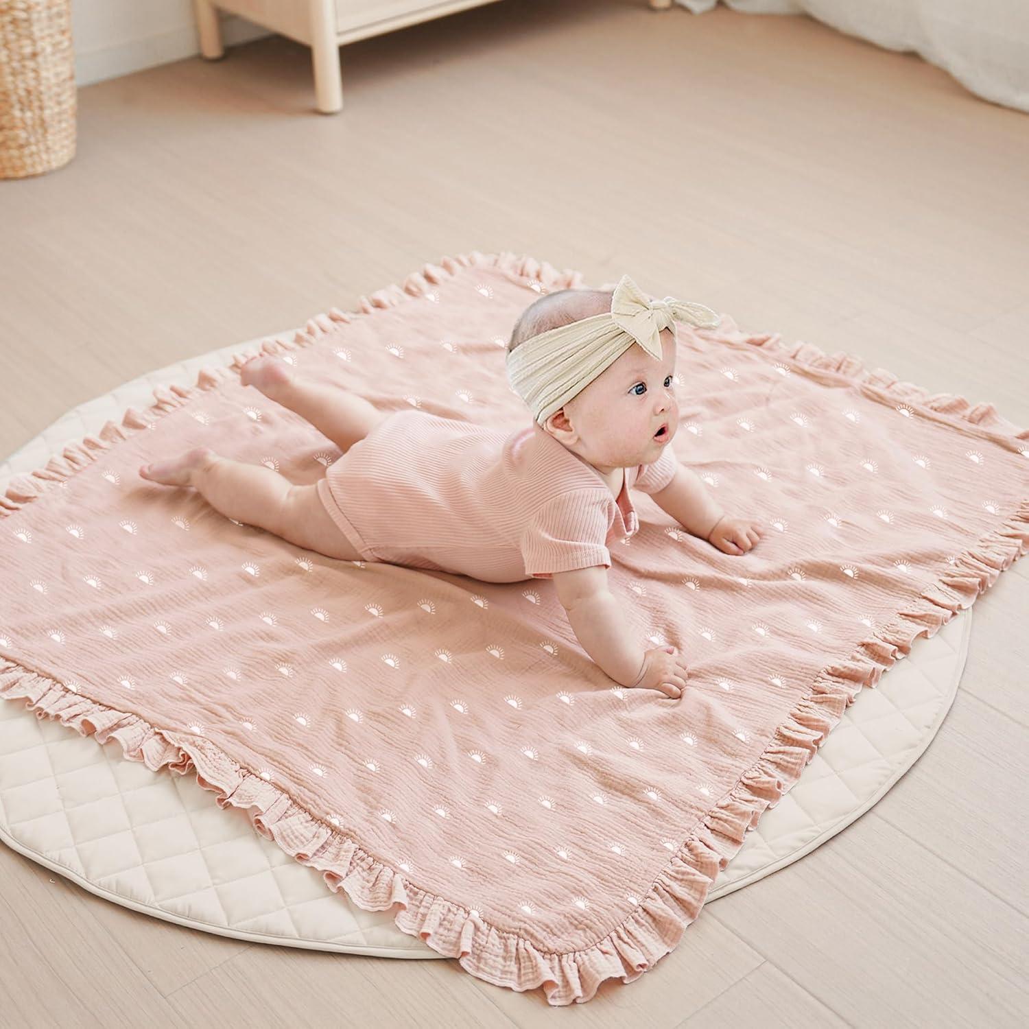 imageKonssy Flounce Muslin Baby Blankets Cotton Crib Blanket for Baby Infant Toddler Super Soft and Lightweight Nursery Blankets 40quotx36quot BlossomSun