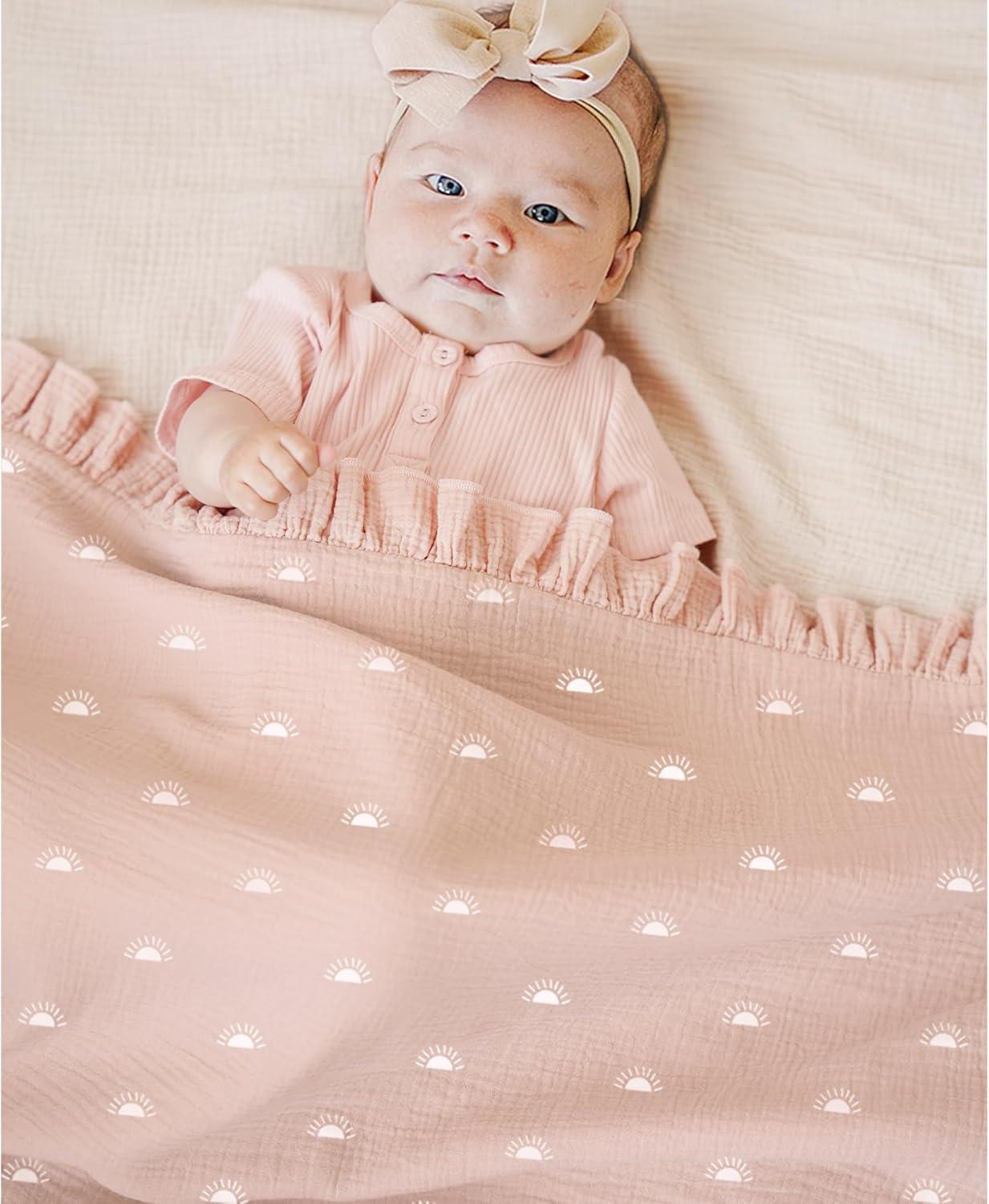 imageKonssy Flounce Muslin Baby Blankets Cotton Crib Blanket for Baby Infant Toddler Super Soft and Lightweight Nursery Blankets 40quotx36quot BlossomSun