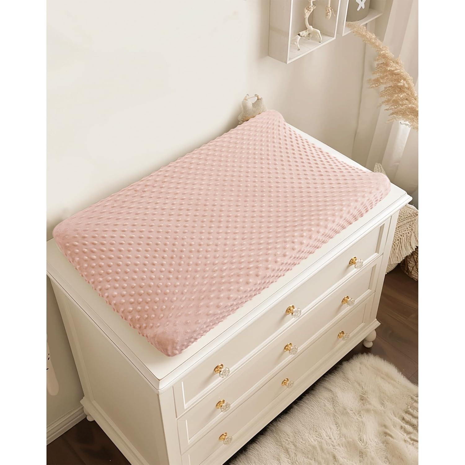 imageKonssy Minky Changing Pad Cover 2 Pack Soft Minky Dots Plush Diaper Changing Table Cover Set Breathable Changing Pad Sheets for Baby Girls Boys Flourish ClayPink Spring  Blush