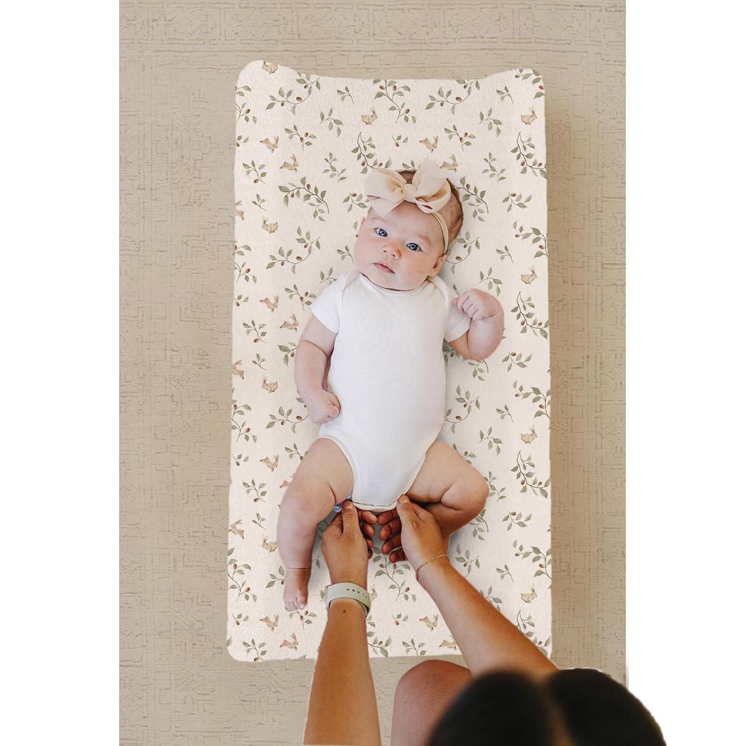 imageKonssy Minky Changing Pad Cover 2 Pack Soft Minky Dots Plush Diaper Changing Table Cover Set Breathable Changing Pad Sheets for Baby Girls Boys Flourish ClaySprout  Fog Green