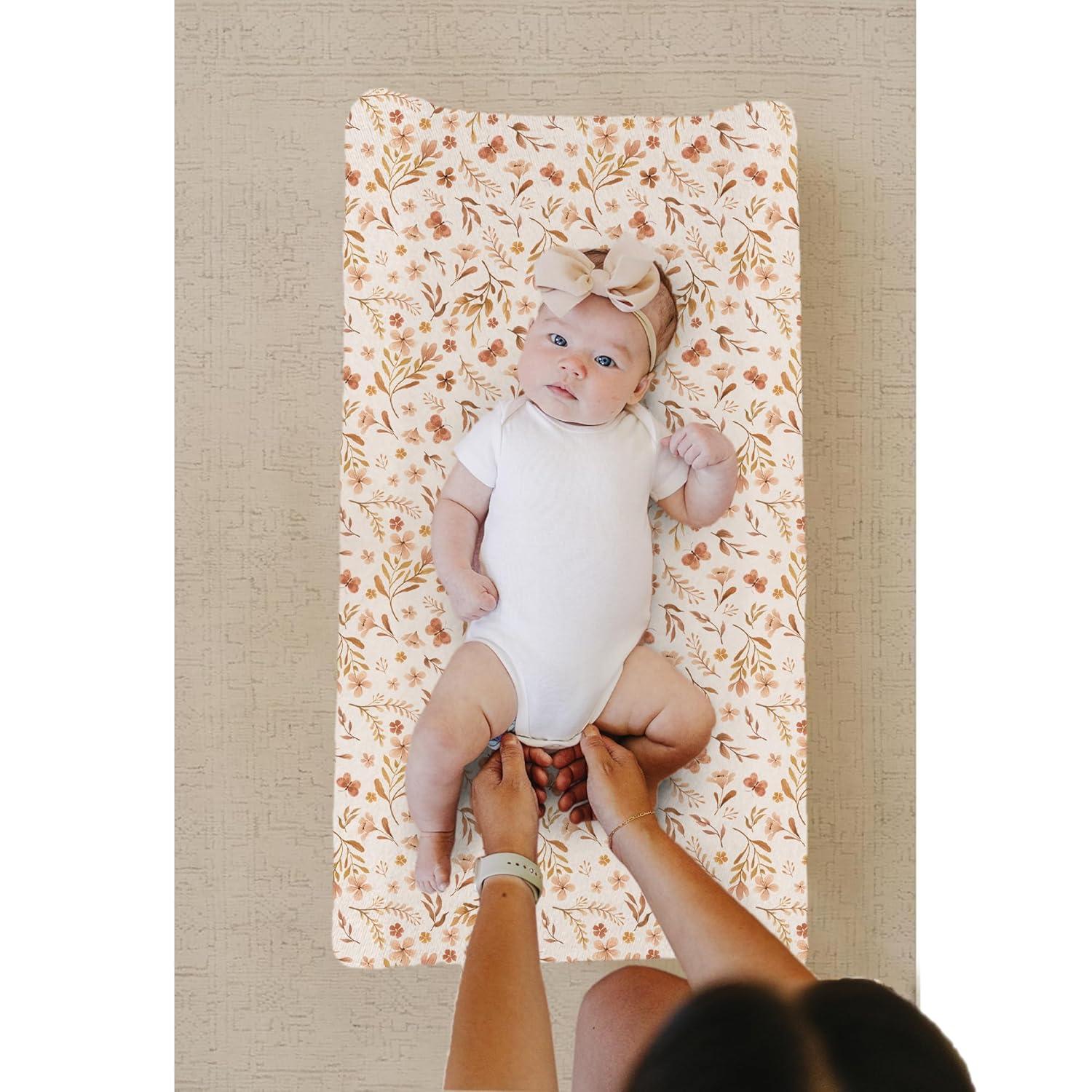 imageKonssy Minky Changing Pad Cover 2 Pack Soft Minky Dots Plush Diaper Changing Table Cover Set Breathable Changing Pad Sheets for Baby Girls Boys Flourish ClayAutumn Bloom  Brown
