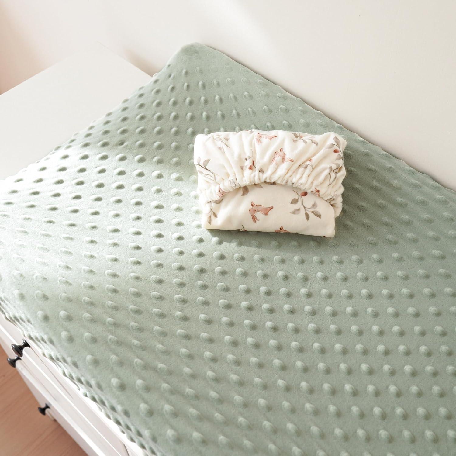 imageKonssy Minky Changing Pad Cover 2 Pack Soft Minky Dots Plush Diaper Changing Table Cover Set Breathable Changing Pad Sheets for Baby Girls Boys Flourish ClaySprout  Fog Green