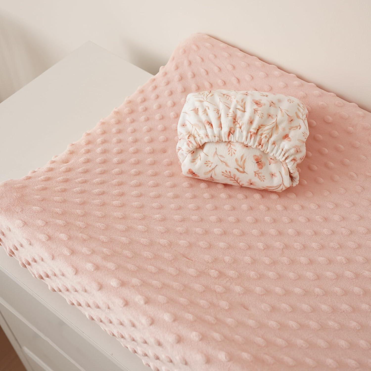 imageKonssy Minky Changing Pad Cover 2 Pack Soft Minky Dots Plush Diaper Changing Table Cover Set Breathable Changing Pad Sheets for Baby Girls Boys Flourish ClayPink Spring  Blush