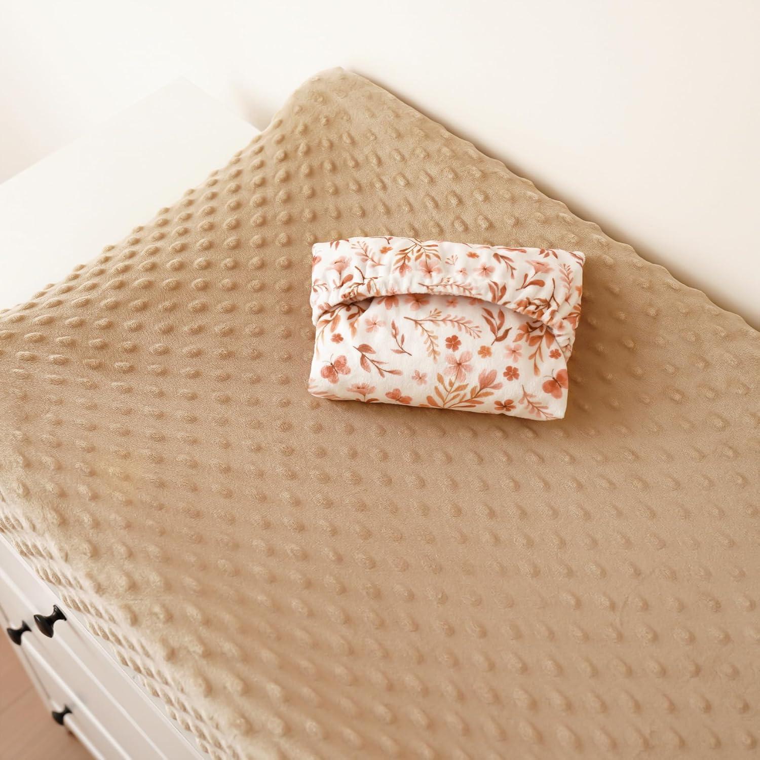imageKonssy Minky Changing Pad Cover 2 Pack Soft Minky Dots Plush Diaper Changing Table Cover Set Breathable Changing Pad Sheets for Baby Girls Boys Flourish ClayAutumn Bloom  Brown