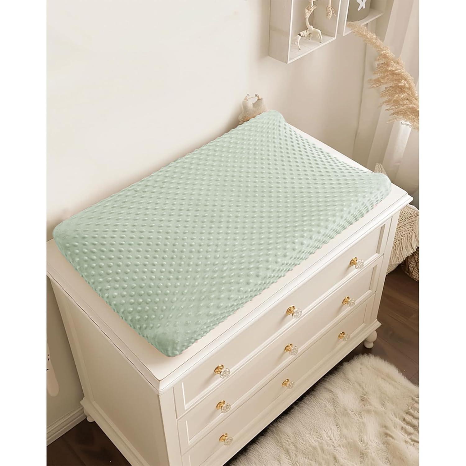 imageKonssy Minky Changing Pad Cover 2 Pack Soft Minky Dots Plush Diaper Changing Table Cover Set Breathable Changing Pad Sheets for Baby Girls Boys Flourish ClayWoodland  Sage
