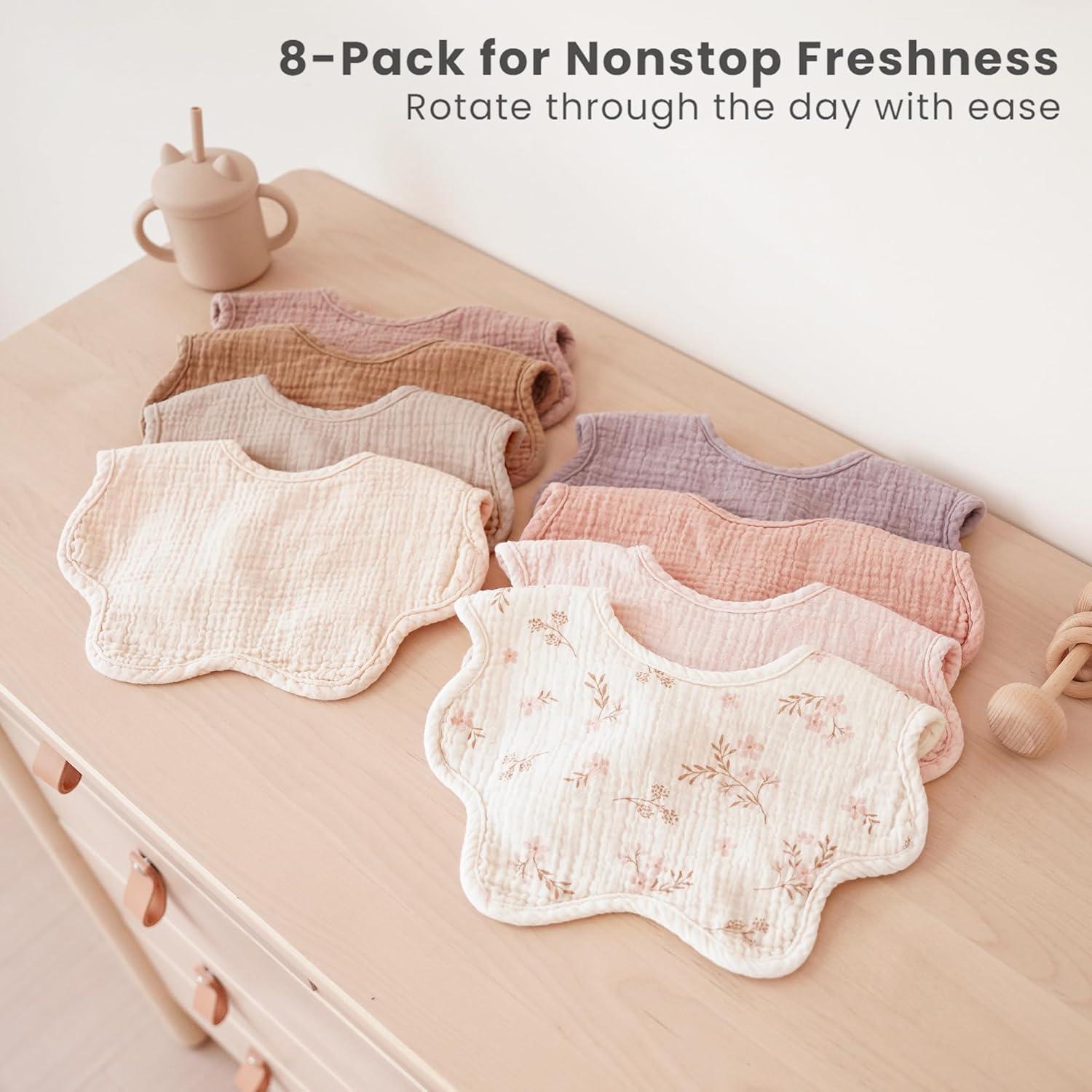imageKonssy Muslin Baby Bibs 8 Pack 100 Cotton Absorbent Bandana Drool Bibs for Teething and Drooling for Unisex Boys and Girls
