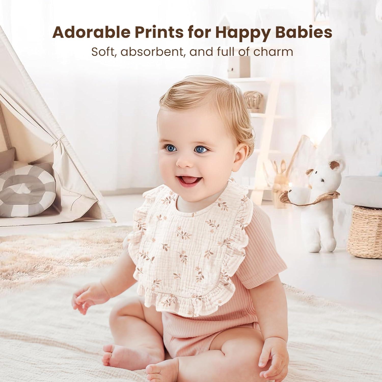imageKonssy Muslin Baby Bibs for Girls  Soft 100 Cotton Drool Bibs Ruffle Trim for Newborns ampamp Toddlers 036 Months 3Pack