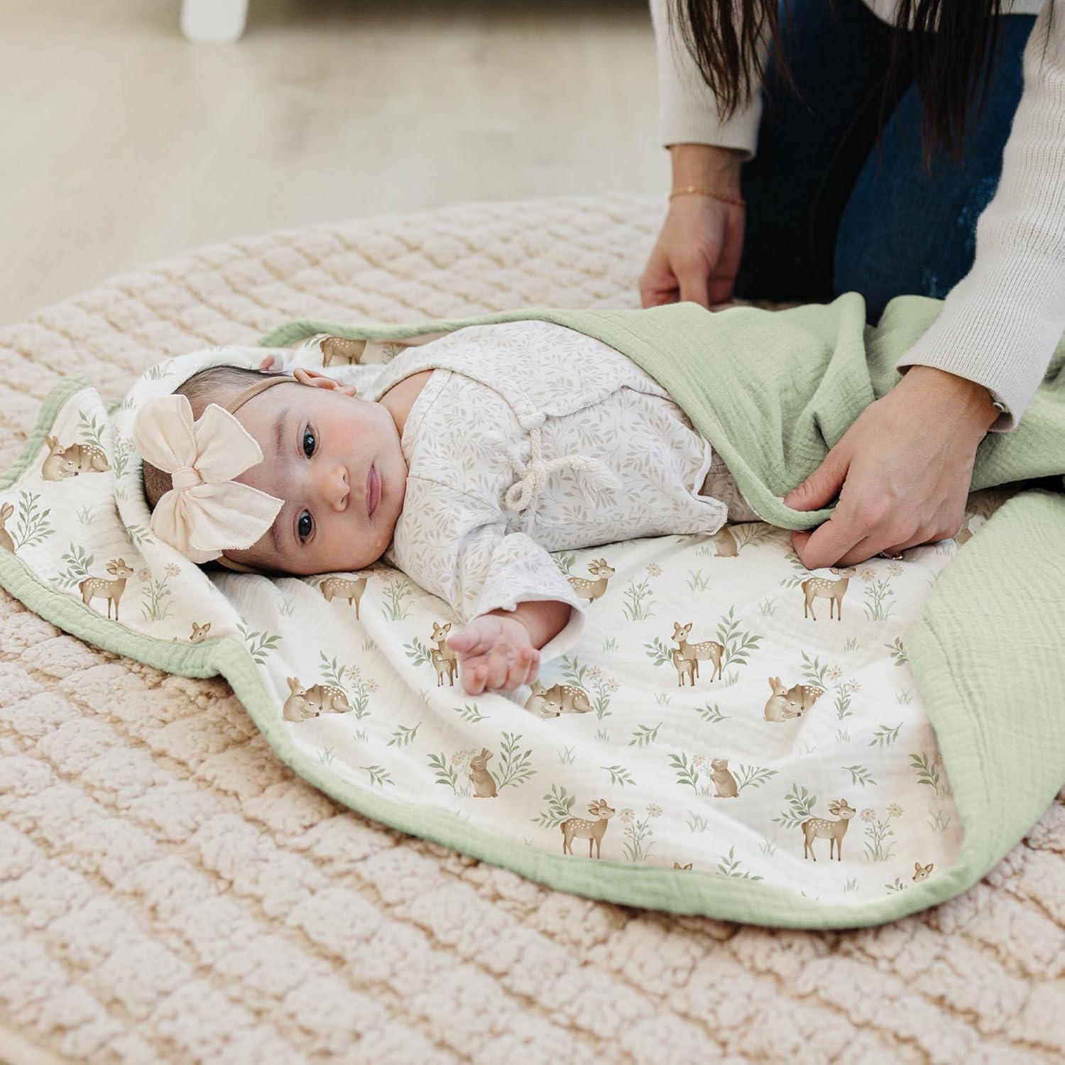 imageKonssy Muslin Baby Blankets for Girls Boys 100 Cotton Crib Blanket for Infant Toddler Super Soft and Lightweight Nursery Swaddling Wrap 40quotx36quot FloralWoodland