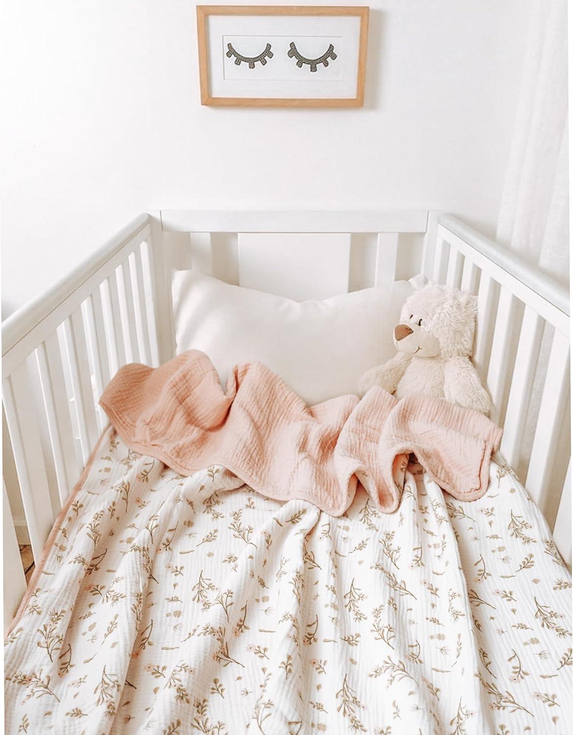 imageKonssy Muslin Baby Blankets for Girls Boys 100 Cotton Crib Blanket for Infant Toddler Super Soft and Lightweight Nursery Swaddling Wrap 40quotx36quot FloralFloral