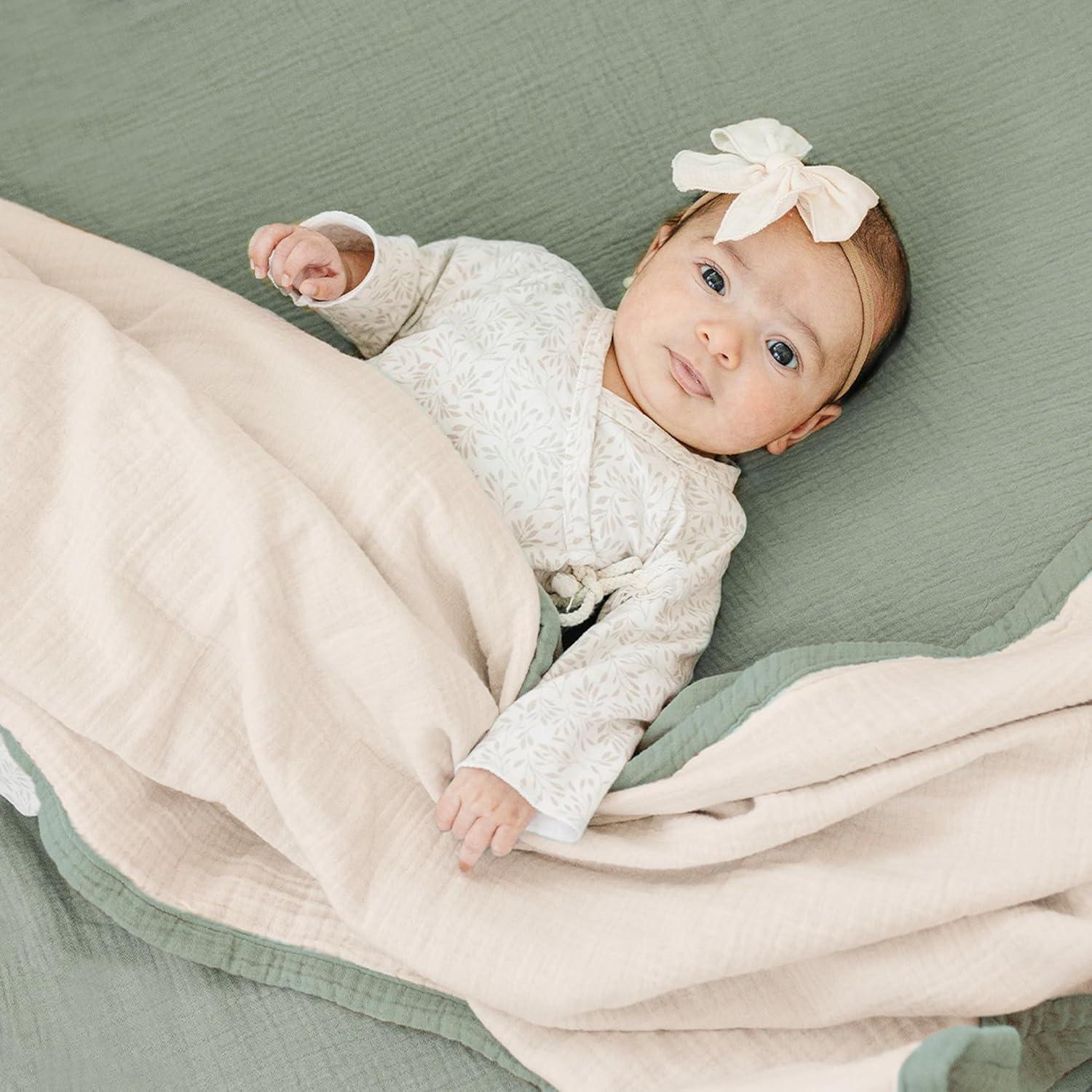 imageKonssy Muslin Baby Blankets for Girls Boys 100 Cotton Crib Blanket for Infant Toddler Super Soft and Lightweight Nursery Swaddling Wrap 40quotx36quot FloralSage Green