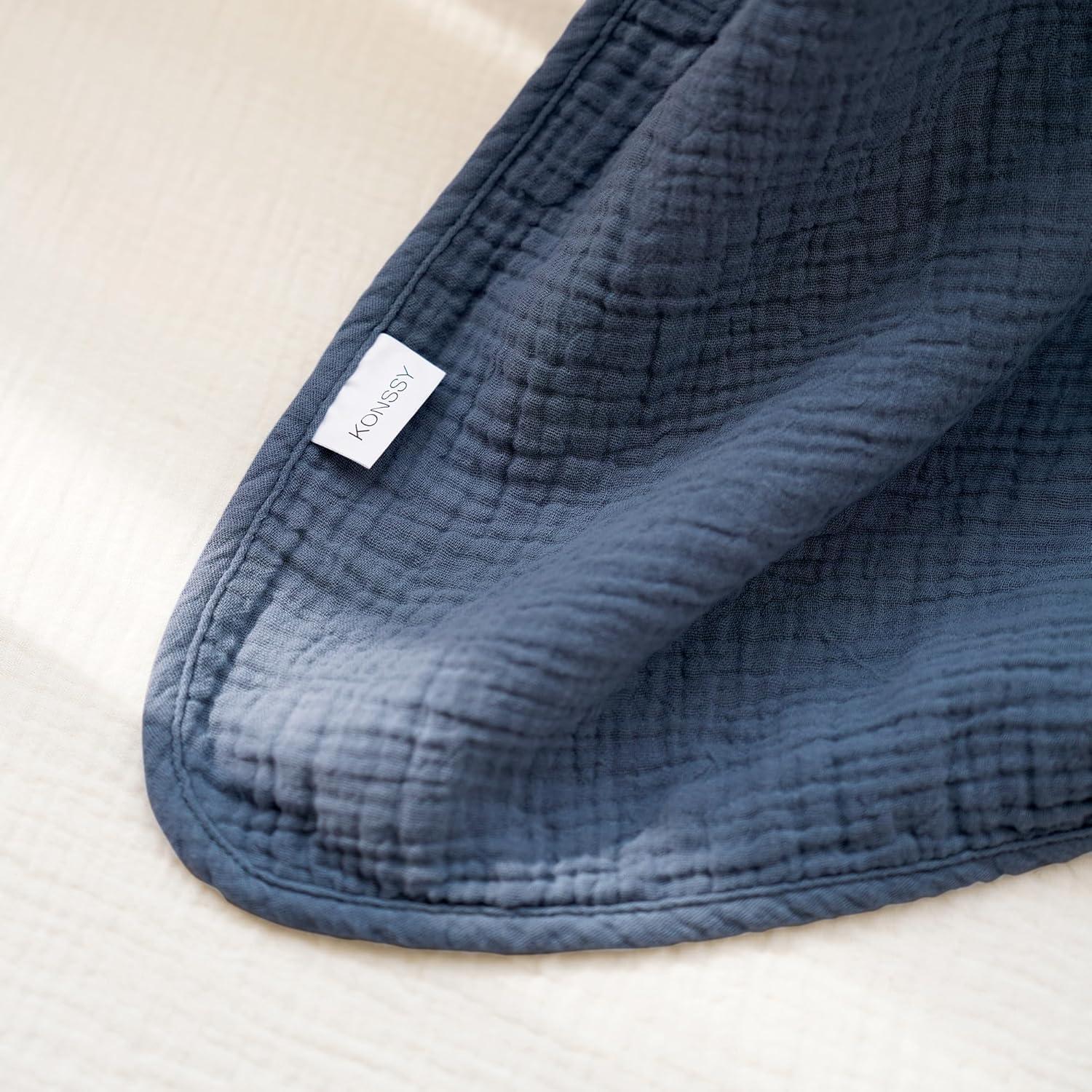 imageKonssy Muslin Baby Blankets for Girls Boys 100 Cotton Crib Blanket for Infant Toddler Super Soft and Lightweight Nursery Swaddling Wrap 40quotx36quot FloralNavy Blue