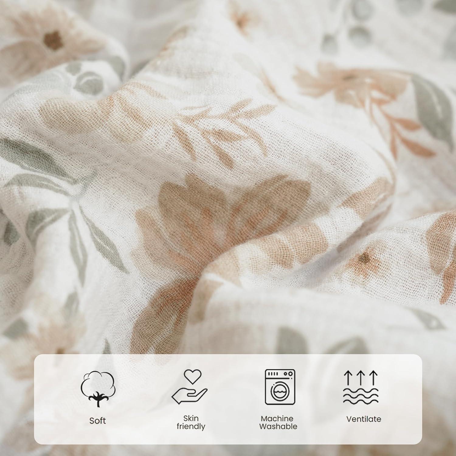 imageKonssy Muslin Baby Blankets for Girls Boys 100 Cotton Crib Blanket for Infant Toddler Super Soft and Lightweight Nursery Swaddling Wrap 40quotx36quot FloralFlourish