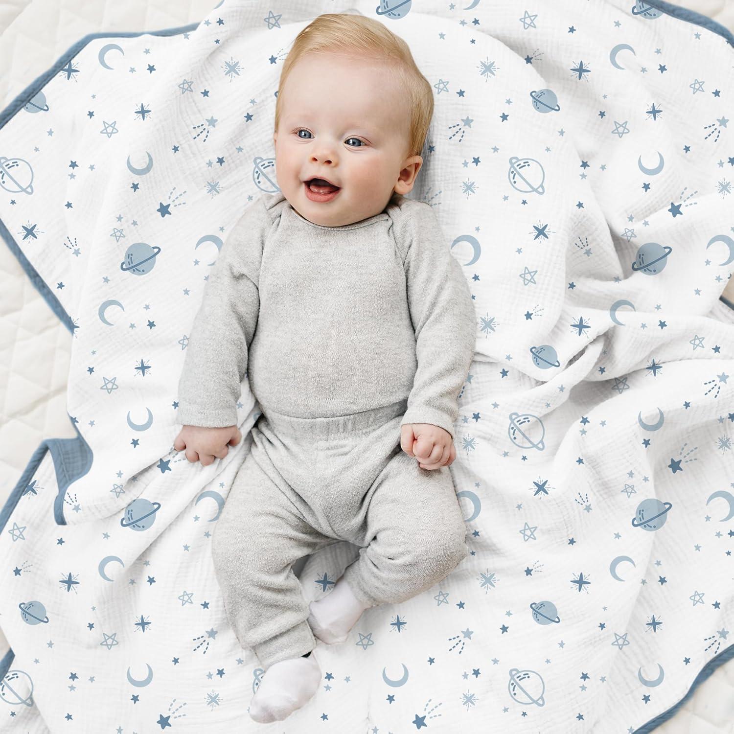 imageKonssy Muslin Baby Blankets for Girls Boys 100 Cotton Crib Blanket for Infant Toddler Super Soft and Lightweight Nursery Swaddling Wrap 40quotx36quot FloralStar