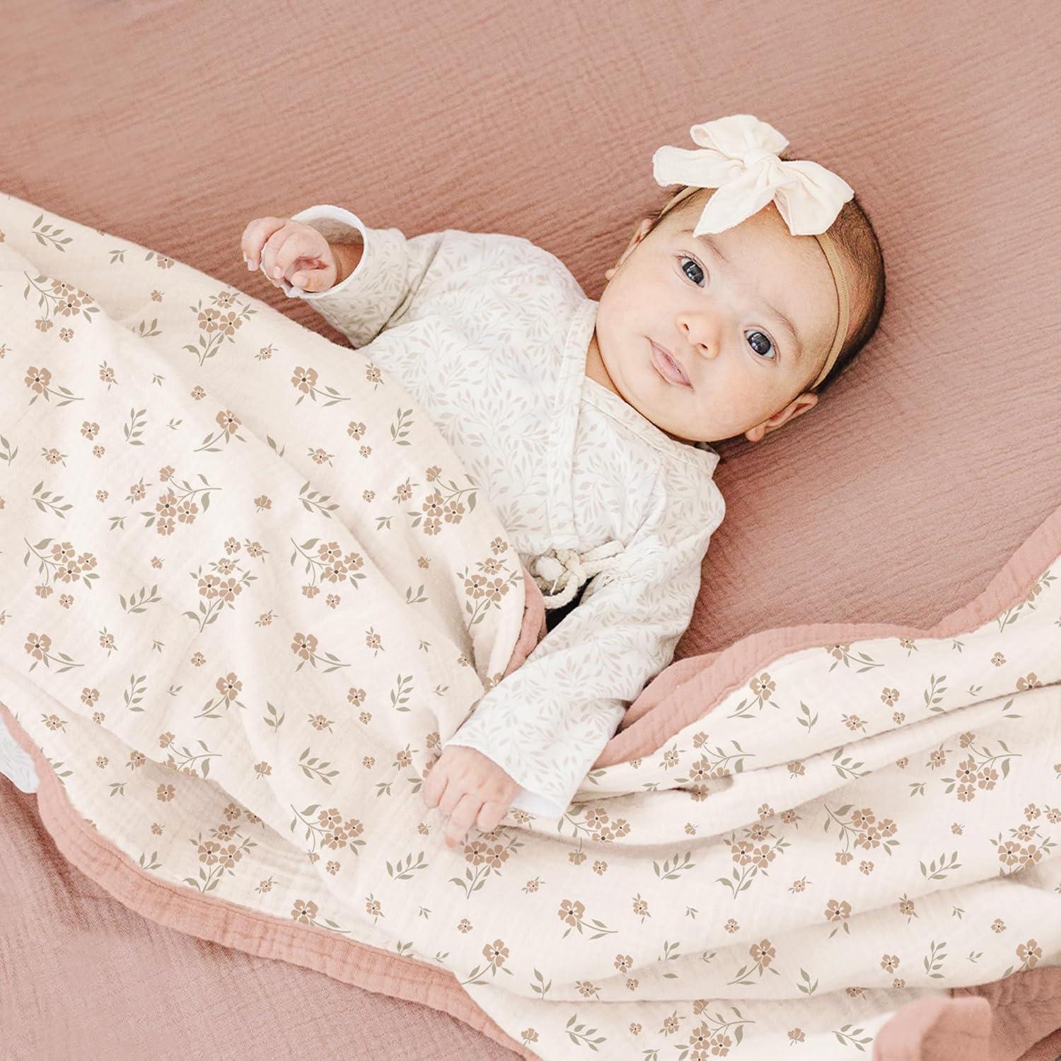 imageKonssy Muslin Baby Blankets for Girls Boys 100 Cotton Crib Blanket for Infant Toddler Super Soft and Lightweight Nursery Swaddling Wrap 40quotx36quot FloralBlossom