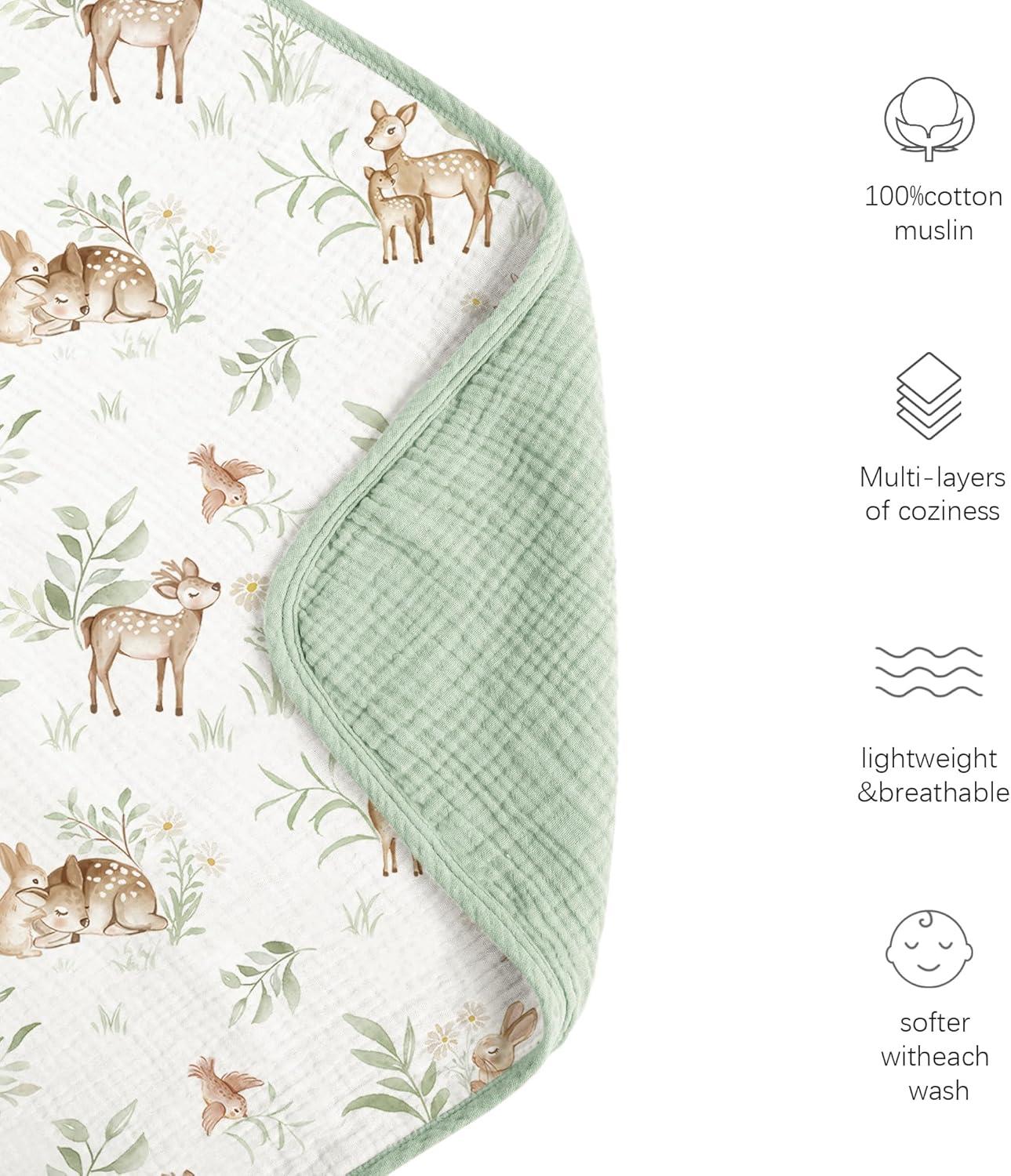 imageKonssy Muslin Baby Blankets for Girls Boys 100 Cotton Crib Blanket for Infant Toddler Super Soft and Lightweight Nursery Swaddling Wrap 40quotx36quot FloralWoodland