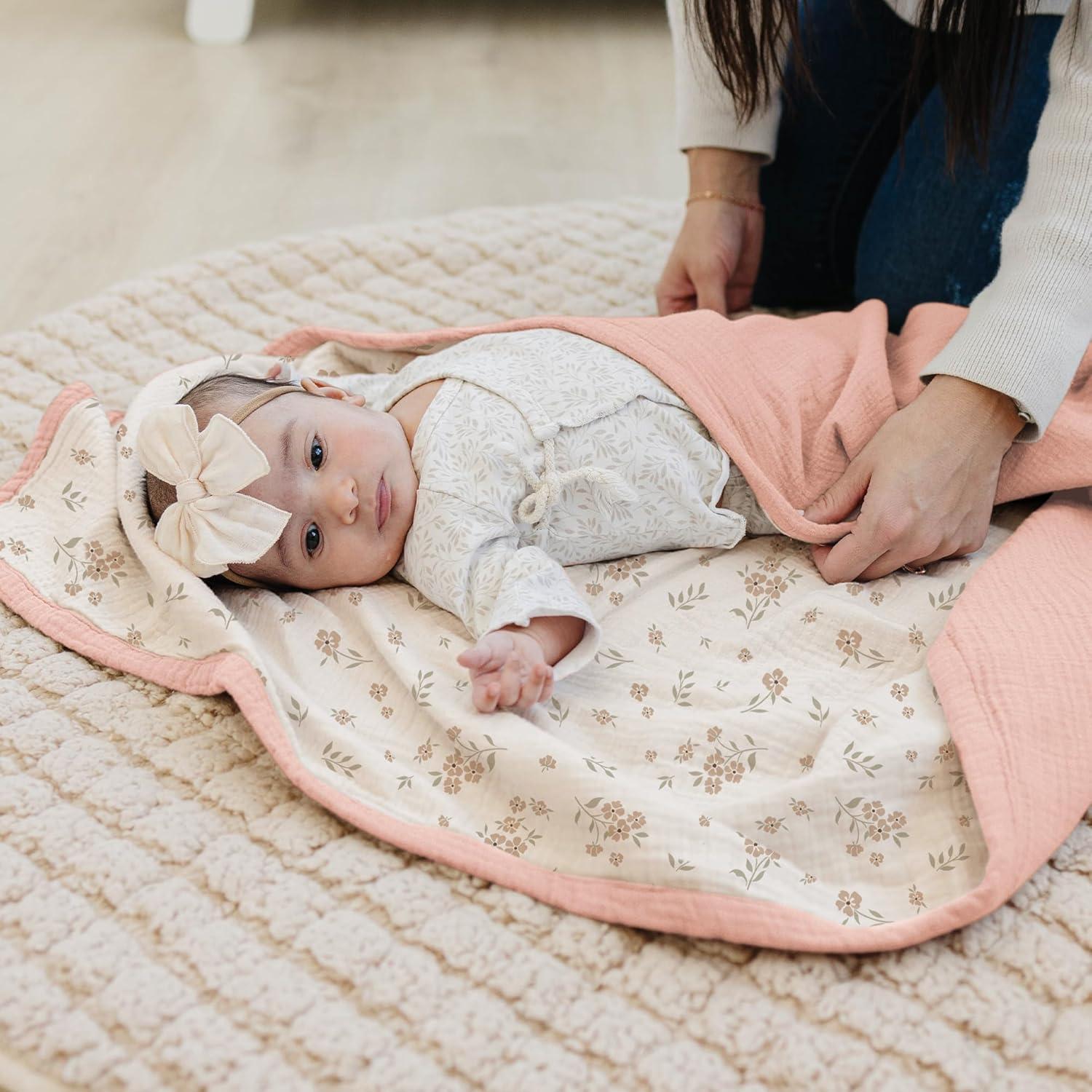 imageKonssy Muslin Baby Blankets for Girls Boys 100 Cotton Crib Blanket for Infant Toddler Super Soft and Lightweight Nursery Swaddling Wrap 40quotx36quot FloralBlossom
