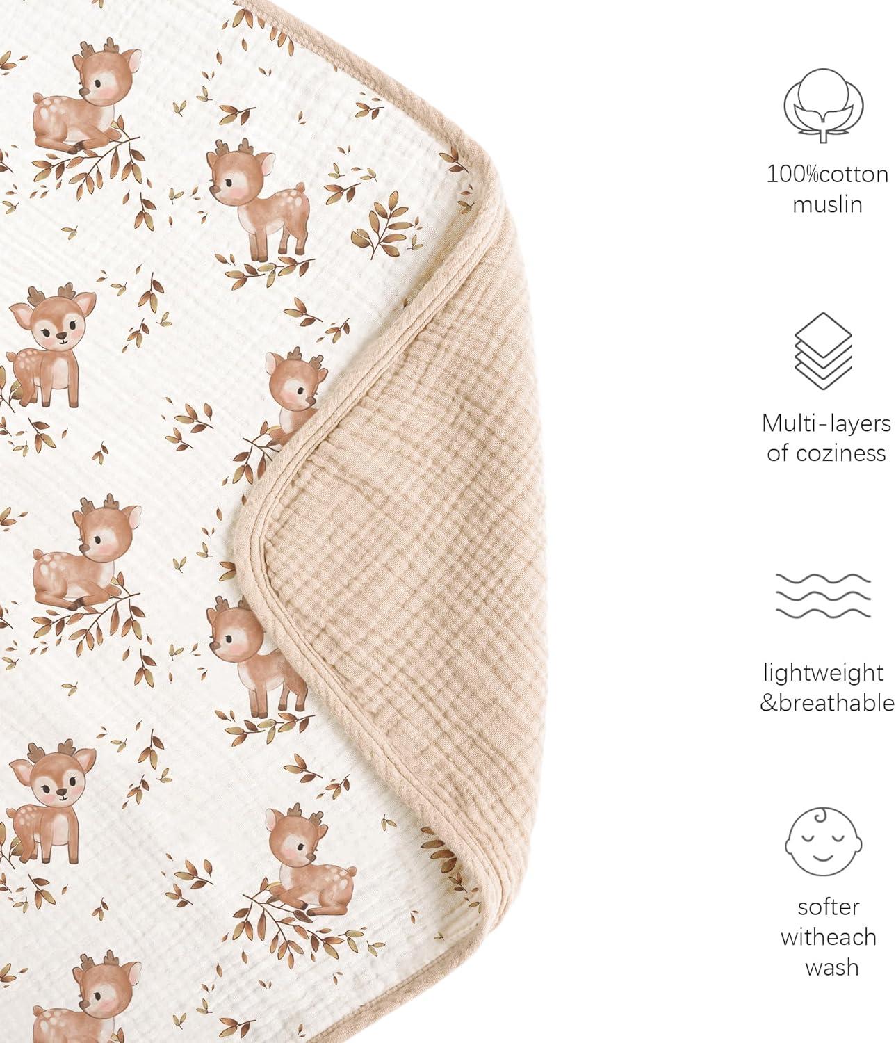 imageKonssy Muslin Baby Blankets for Girls Boys 100 Cotton Crib Blanket for Infant Toddler Super Soft and Lightweight Nursery Swaddling Wrap 40quotx36quot FloralDeer