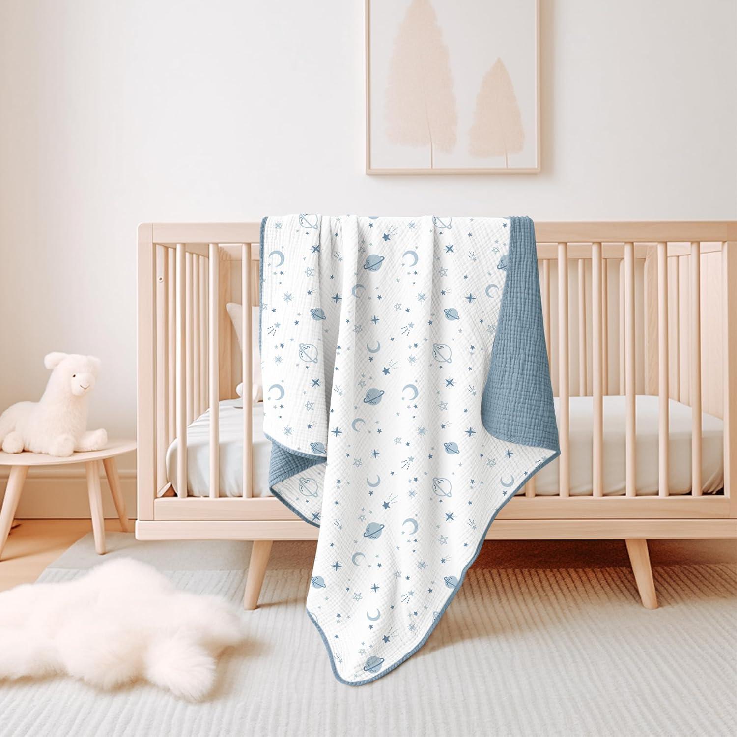 imageKonssy Muslin Baby Blankets for Girls Boys 100 Cotton Crib Blanket for Infant Toddler Super Soft and Lightweight Nursery Swaddling Wrap 40quotx36quot FloralStar