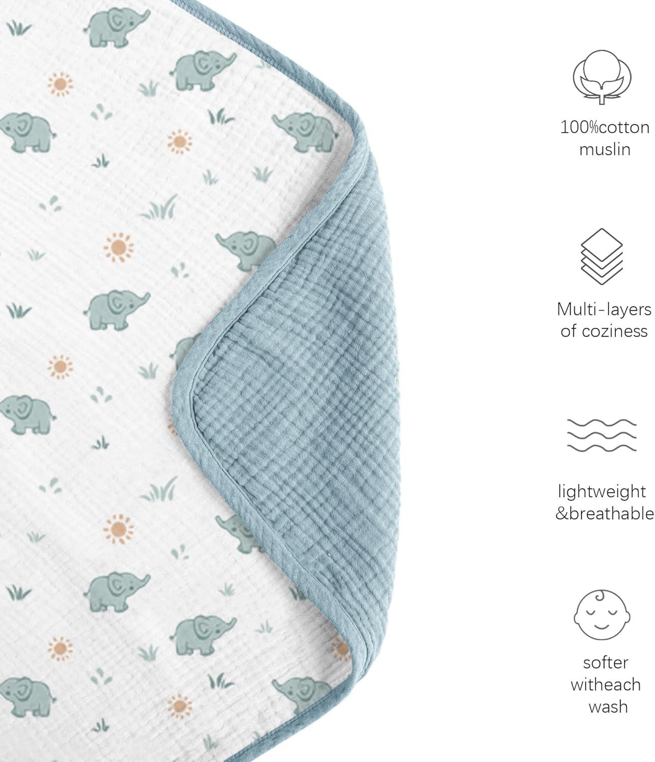 imageKonssy Muslin Baby Blankets for Girls Boys 100 Cotton Crib Blanket for Infant Toddler Super Soft and Lightweight Nursery Swaddling Wrap 40quotx36quot FloralElephant
