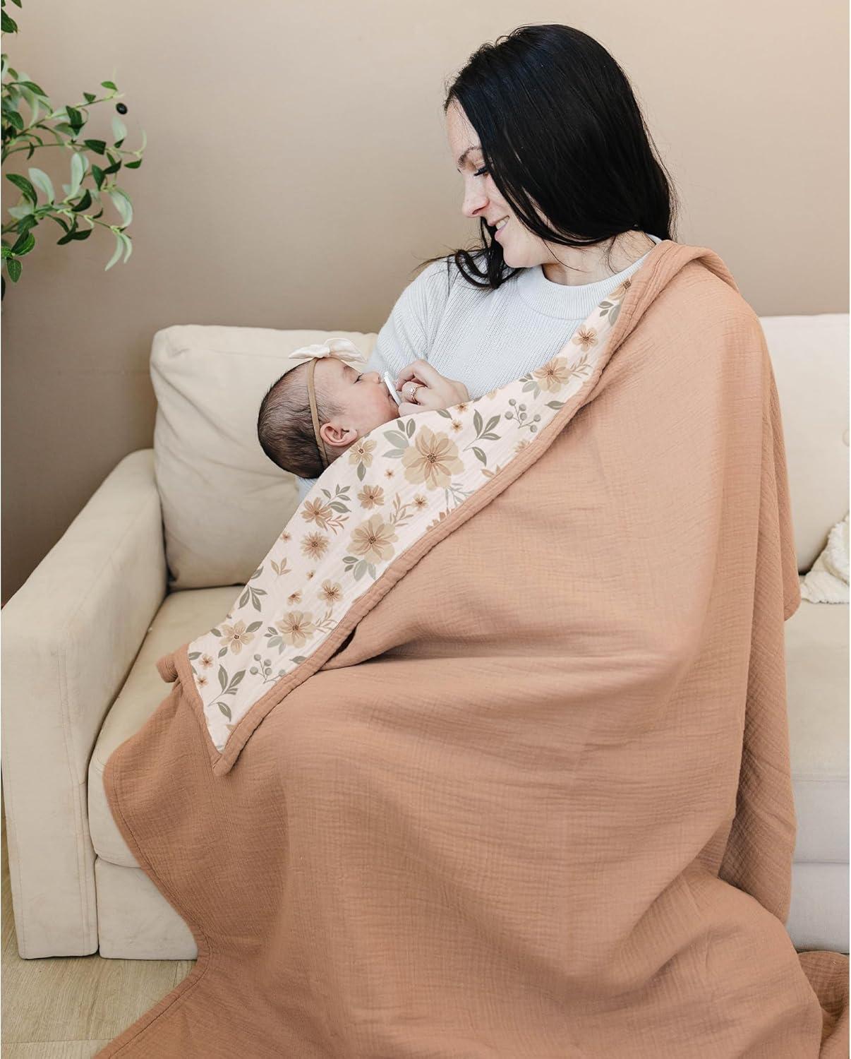 imageKonssy Muslin Baby Blankets for Girls Boys 100 Cotton Crib Blanket for Infant Toddler Super Soft and Lightweight Nursery Swaddling Wrap 40quotx36quot FloralFlourish