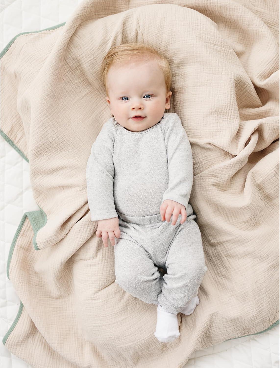 imageKonssy Muslin Baby Blankets for Girls Boys 100 Cotton Crib Blanket for Infant Toddler Super Soft and Lightweight Nursery Swaddling Wrap 40quotx36quot FloralSage Green