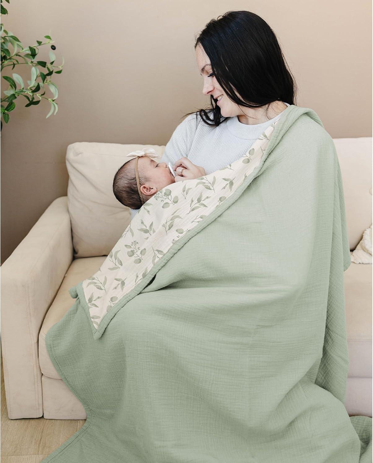 imageKonssy Muslin Baby Blankets for Girls Boys 100 Cotton Crib Blanket for Infant Toddler Super Soft and Lightweight Nursery Swaddling Wrap 40quotx36quot FloralGreen Leaves