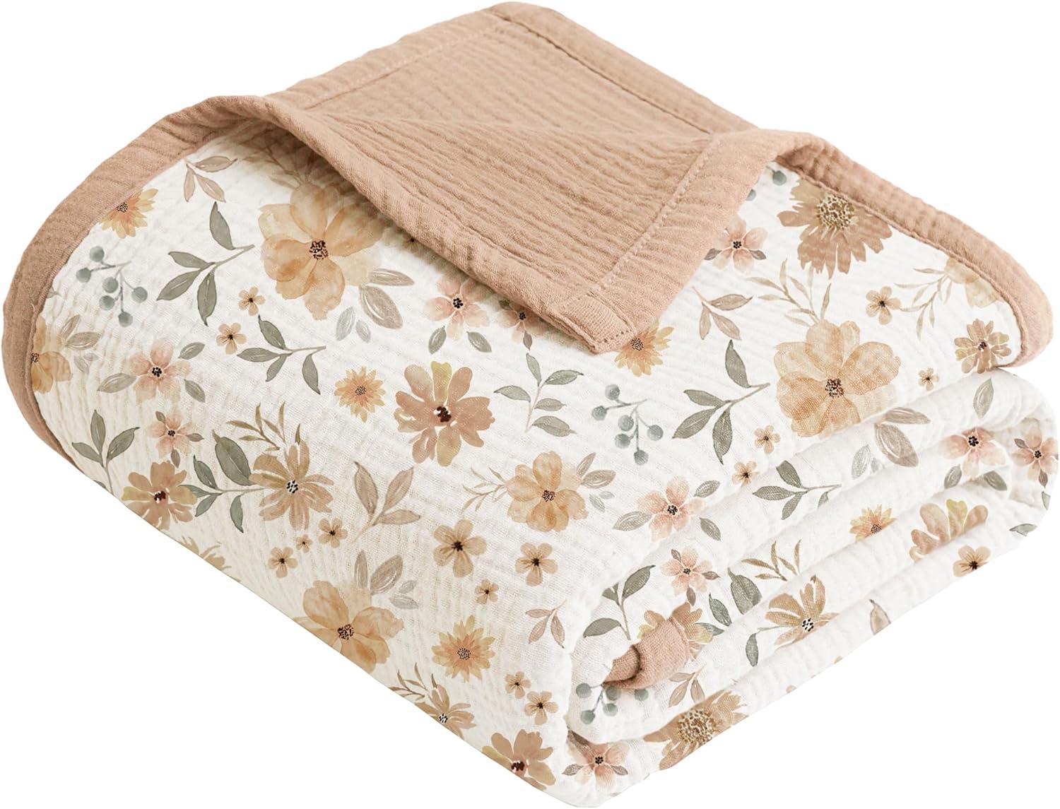 imageKonssy Muslin Baby Blankets for Girls Boys 100 Cotton Crib Blanket for Infant Toddler Super Soft and Lightweight Nursery Swaddling Wrap 40quotx36quot FloralFlourish