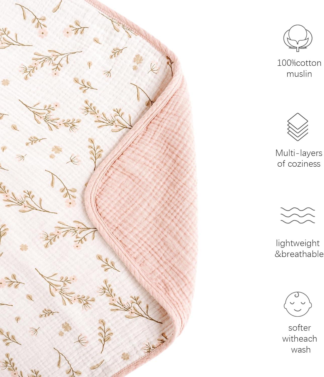 imageKonssy Muslin Baby Blankets for Girls Boys 100 Cotton Crib Blanket for Infant Toddler Super Soft and Lightweight Nursery Swaddling Wrap 40quotx36quot FloralFloral
