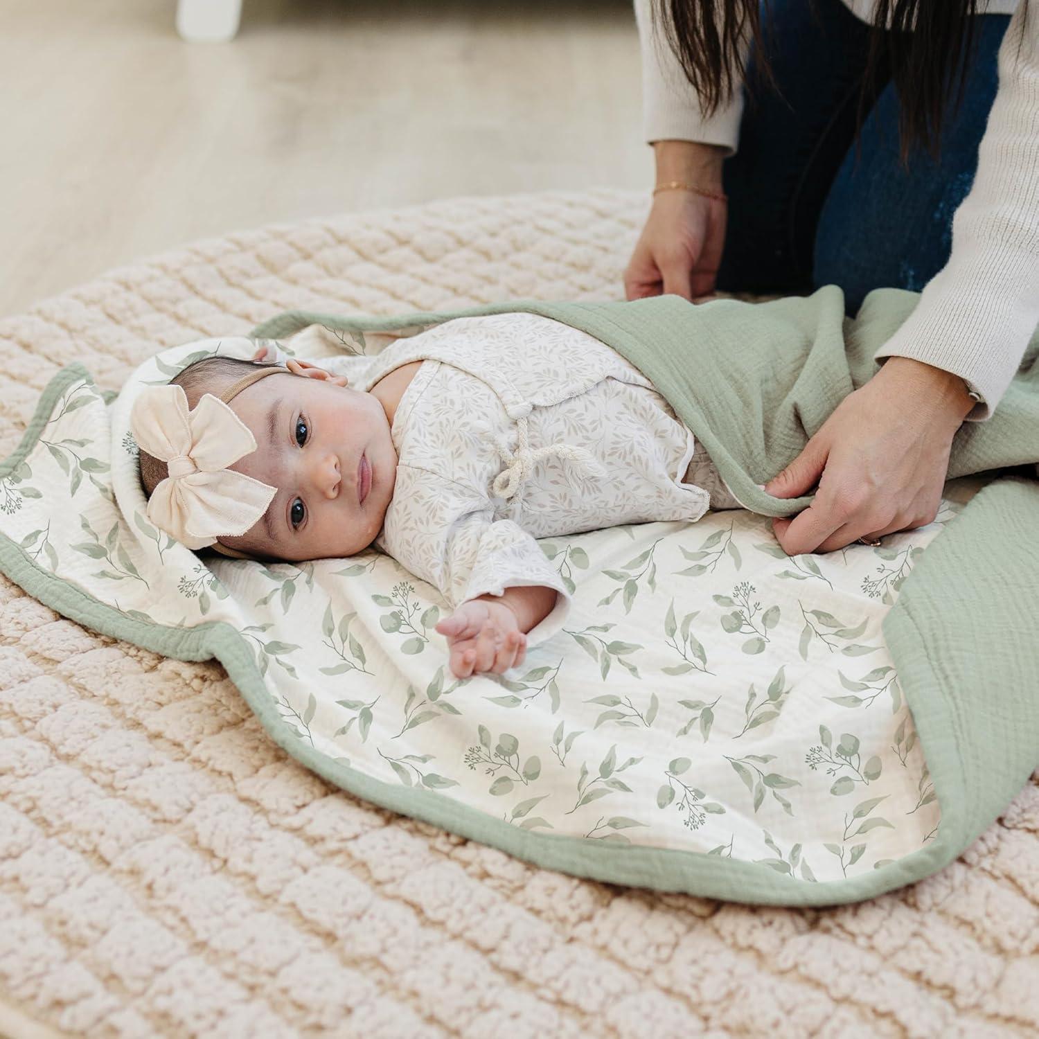 imageKonssy Muslin Baby Blankets for Girls Boys 100 Cotton Crib Blanket for Infant Toddler Super Soft and Lightweight Nursery Swaddling Wrap 40quotx36quot FloralGreen Leaves