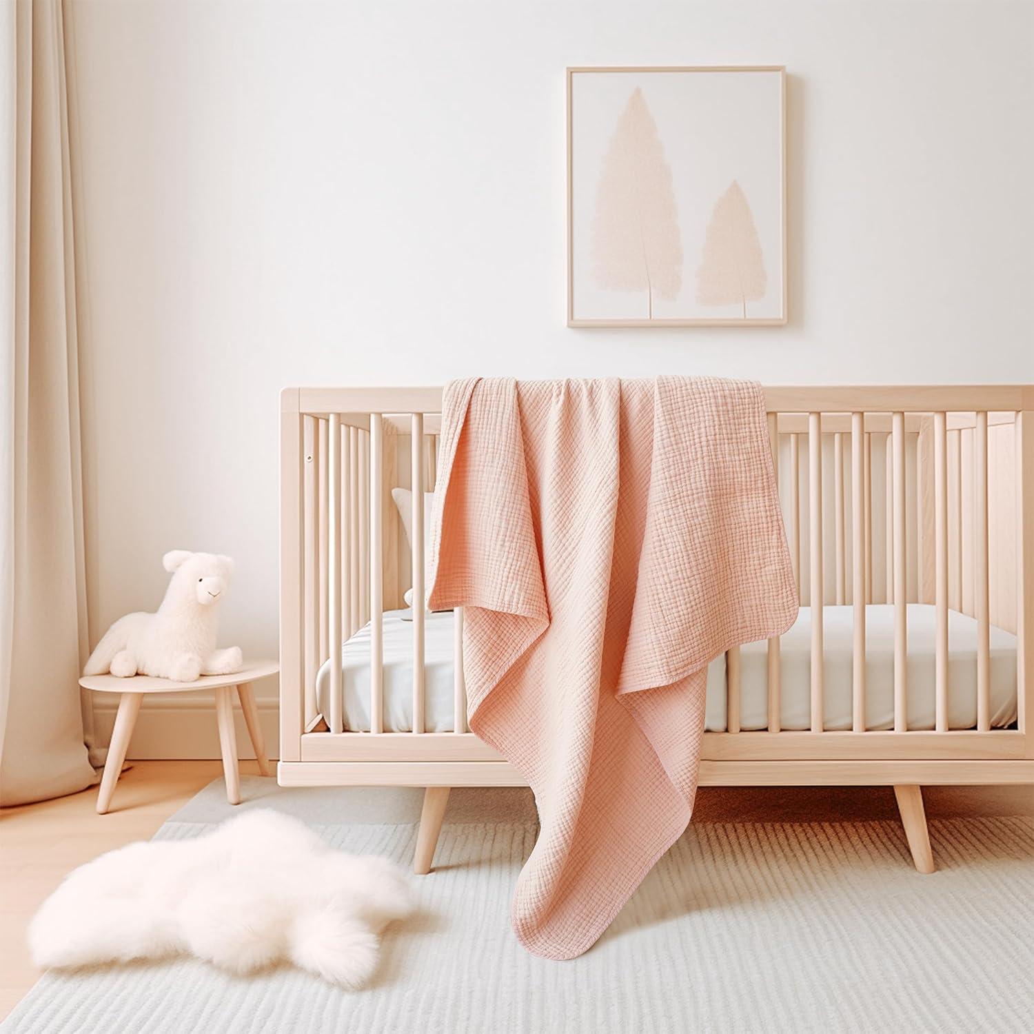 imageKonssy Muslin Baby Blankets for Girls Boys 100 Cotton Crib Blanket for Infant Toddler Super Soft and Lightweight Nursery Swaddling Wrap 40quotx36quot FloralPink