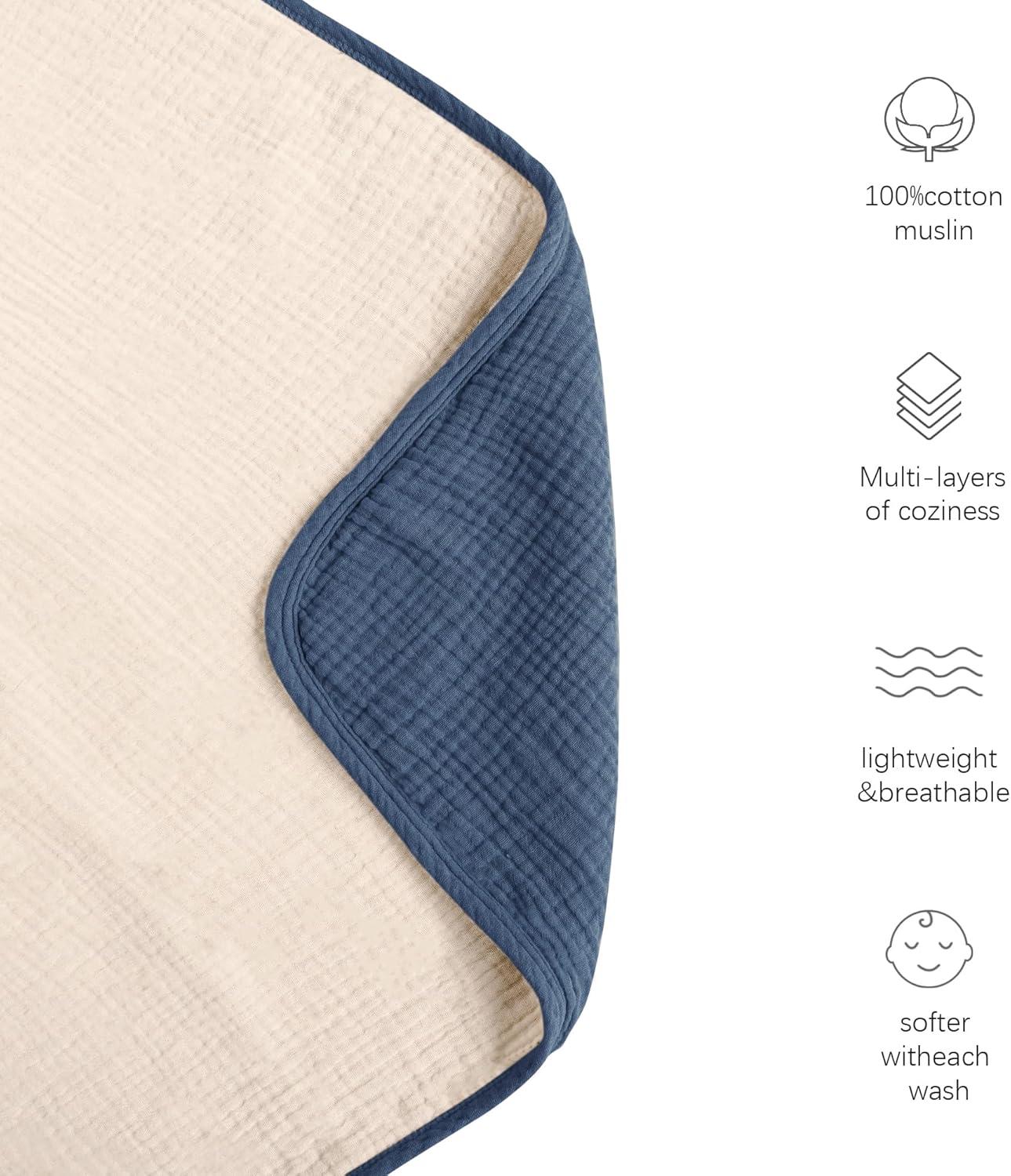 imageKonssy Muslin Baby Blankets for Girls Boys 100 Cotton Crib Blanket for Infant Toddler Super Soft and Lightweight Nursery Swaddling Wrap 40quotx36quot FloralNavy Blue