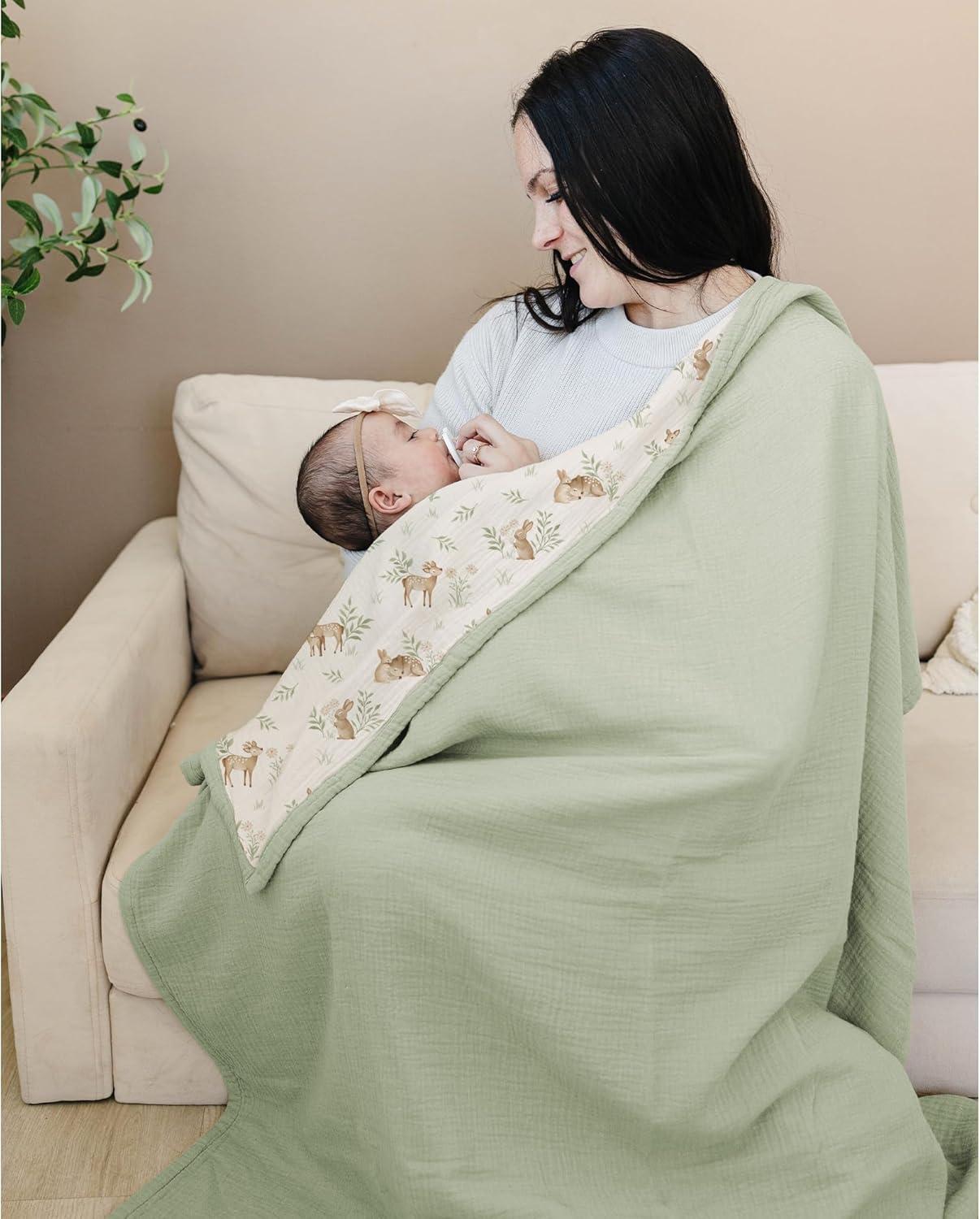 imageKonssy Muslin Baby Blankets for Girls Boys 100 Cotton Crib Blanket for Infant Toddler Super Soft and Lightweight Nursery Swaddling Wrap 40quotx36quot FloralWoodland