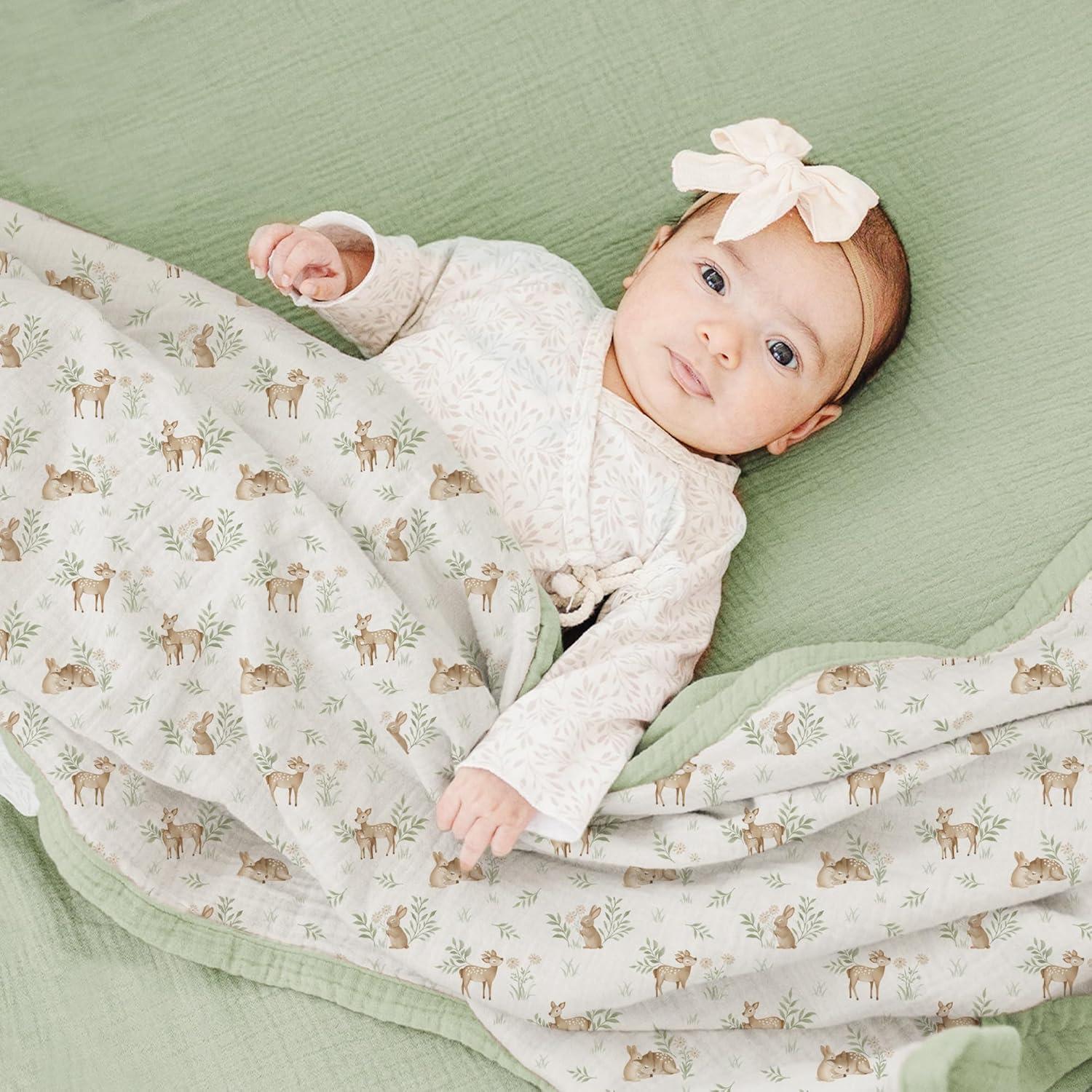 imageKonssy Muslin Baby Blankets for Girls Boys 100 Cotton Crib Blanket for Infant Toddler Super Soft and Lightweight Nursery Swaddling Wrap 40quotx36quot FloralWoodland
